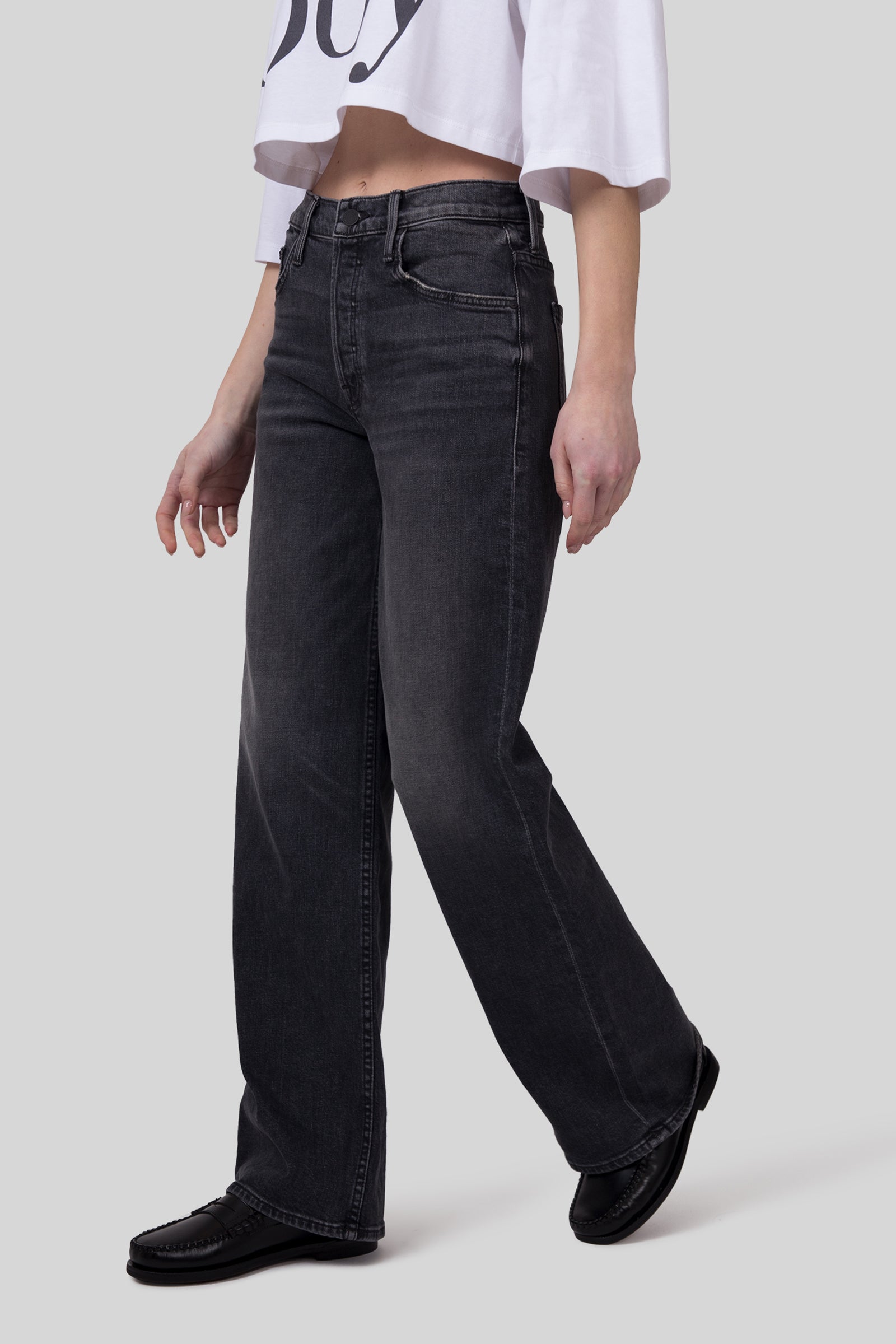 Mother Jeans The Smoothie Sneak Nero Donna - 5