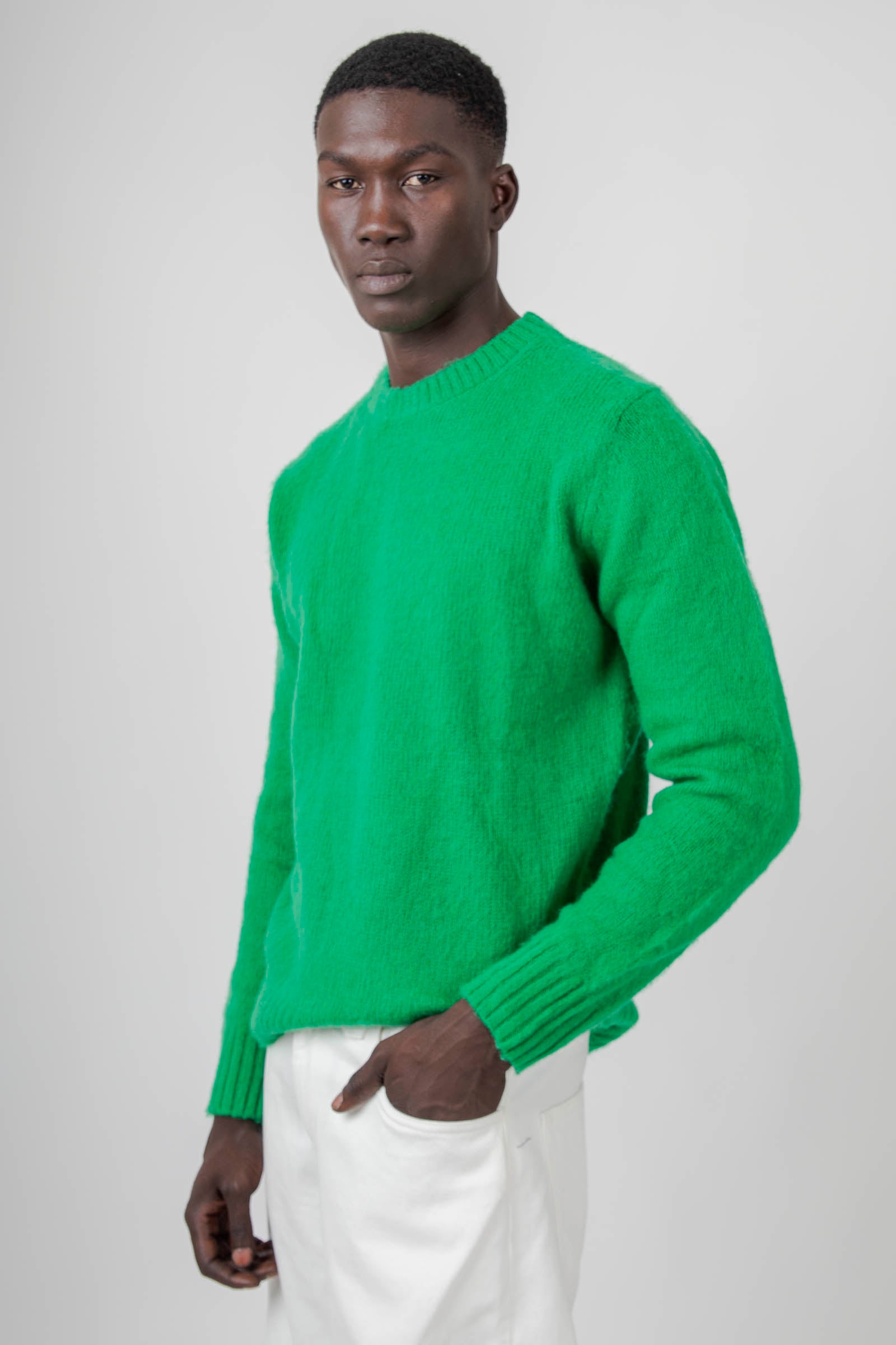 Aspesi Maglia Girocollo In Lana Shetland Verde Smeraldo Uomo - 4