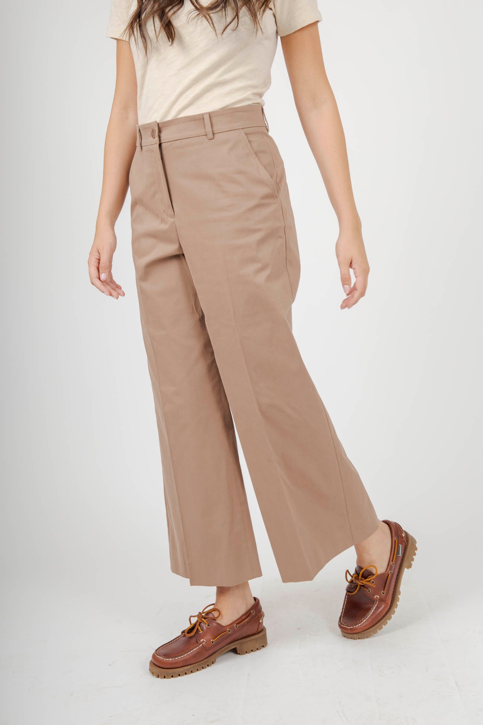Max Mara Weekend Pantalone Crop In Raso Di Cotone Urial Beige Donna - 4