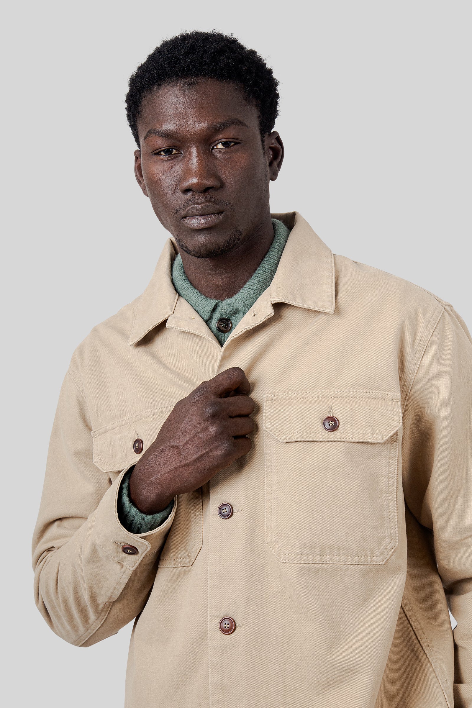 Tela Genova Overshirt Greto Gabardine Beige Uomo - 2