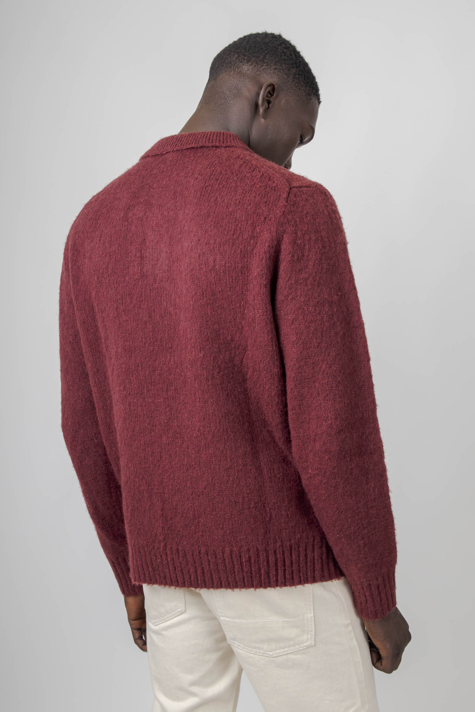 Aspesi Polo In Lana Shetland Bordeaux Uomo - 4