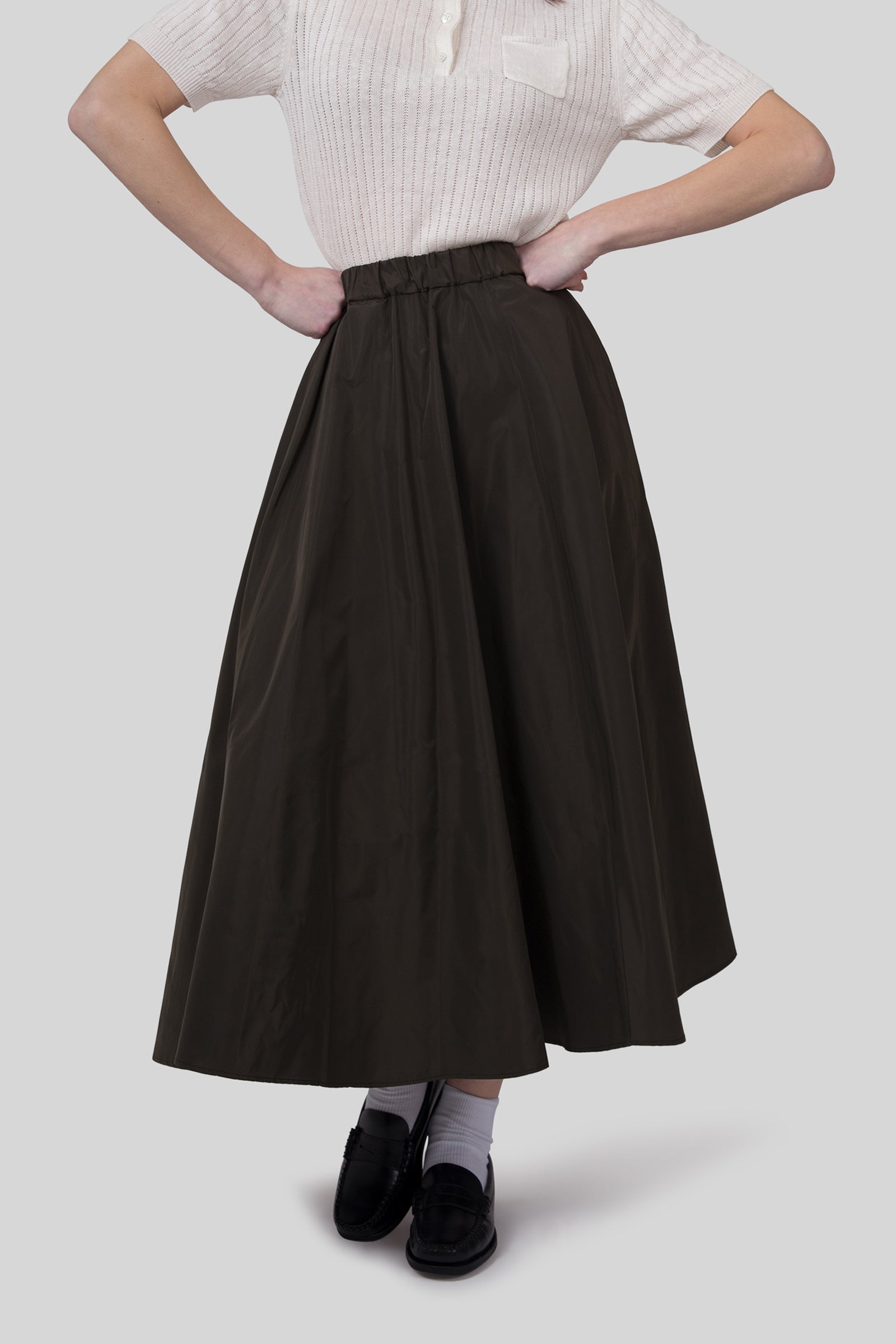 Aspesi Gonna Midi Con Pieghe Mia Verde Militare Donna - 6