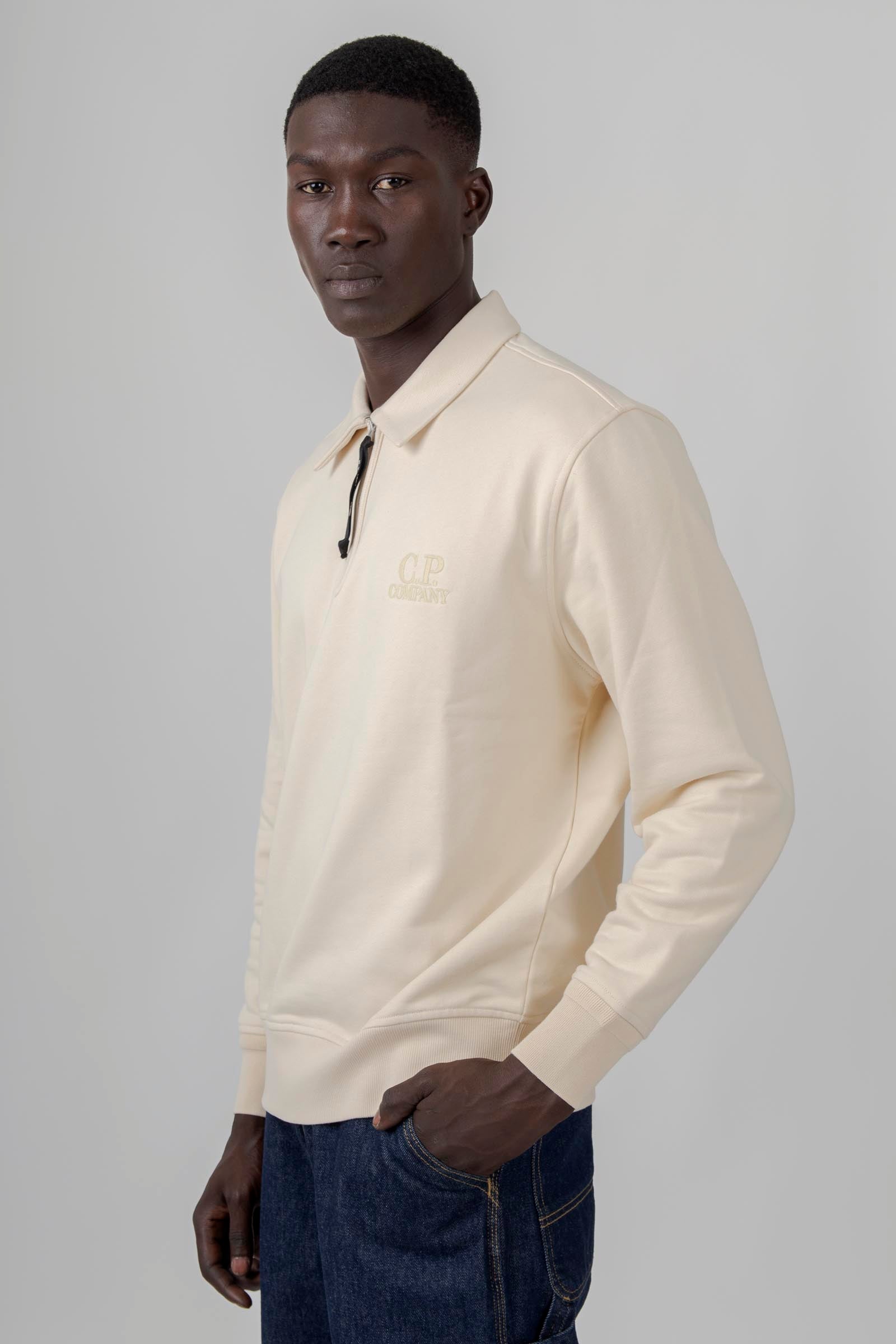 C.p. Company Felpa Polo Diagonal Raised Bianco Off Uomo - 6