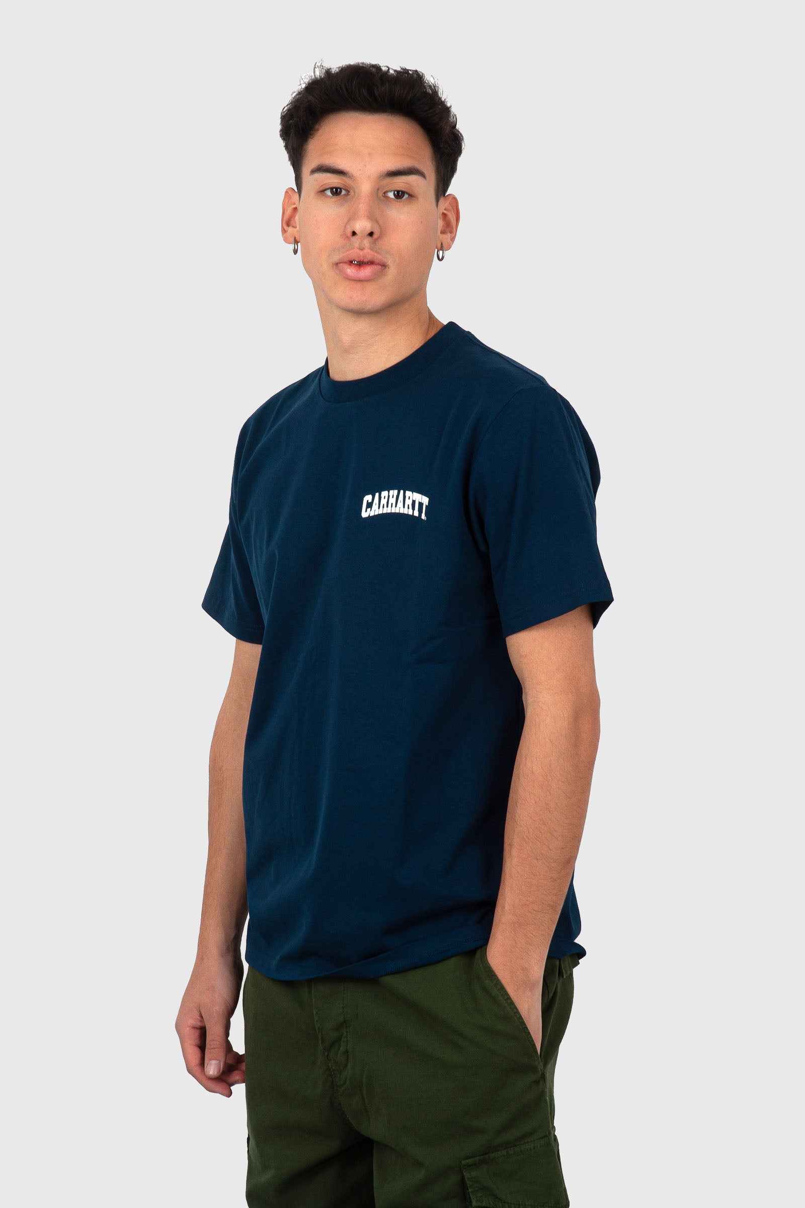 Carhartt Wip T-shirt S/s University Script Blu Navy Uomo - 3