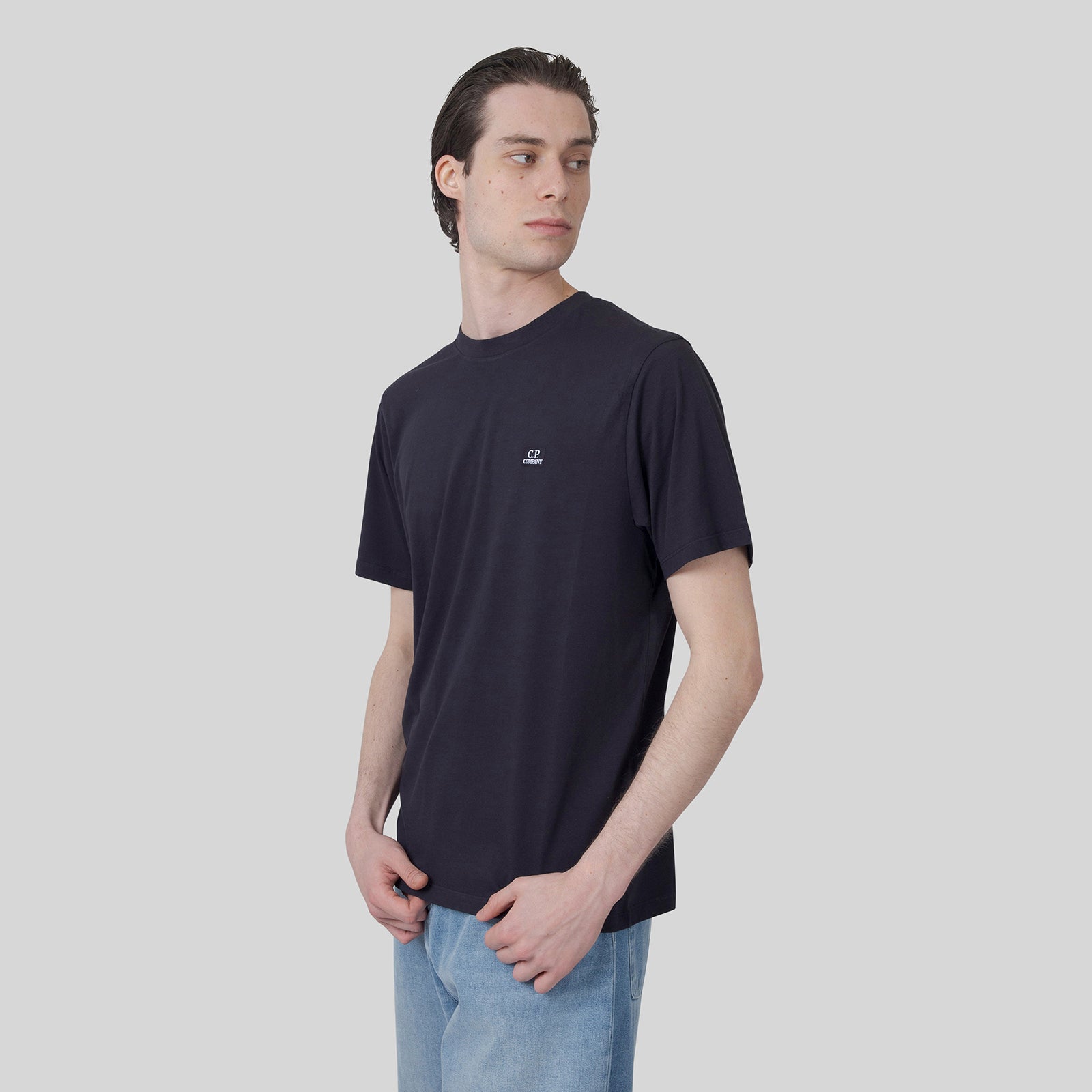 C.p. Company T-shirt 30/1 Jersey Logo Patch Blu Uomo - 6