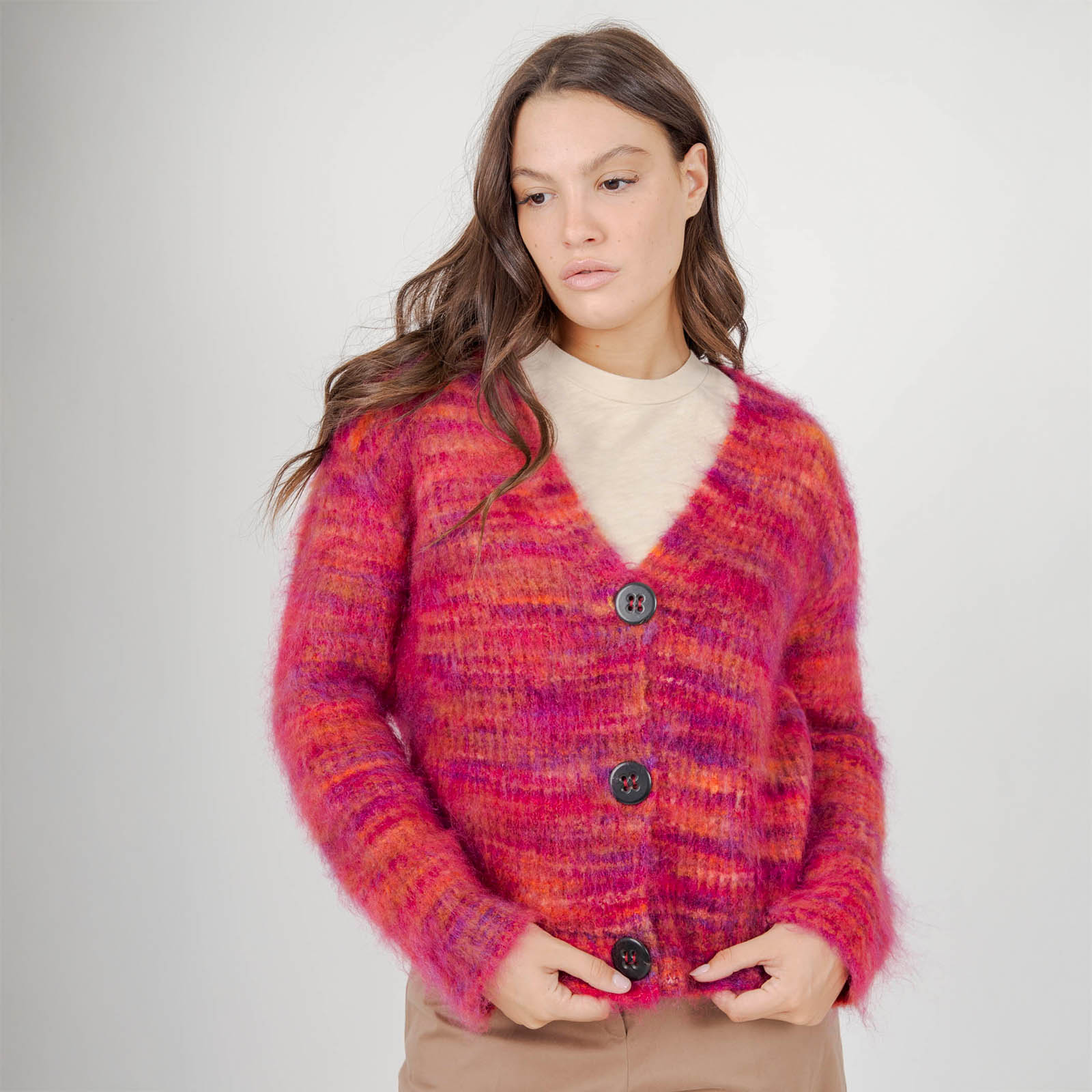 Roberto Collina Cardigan Effetto Stampato Multicolor Fuxia Donna - 7