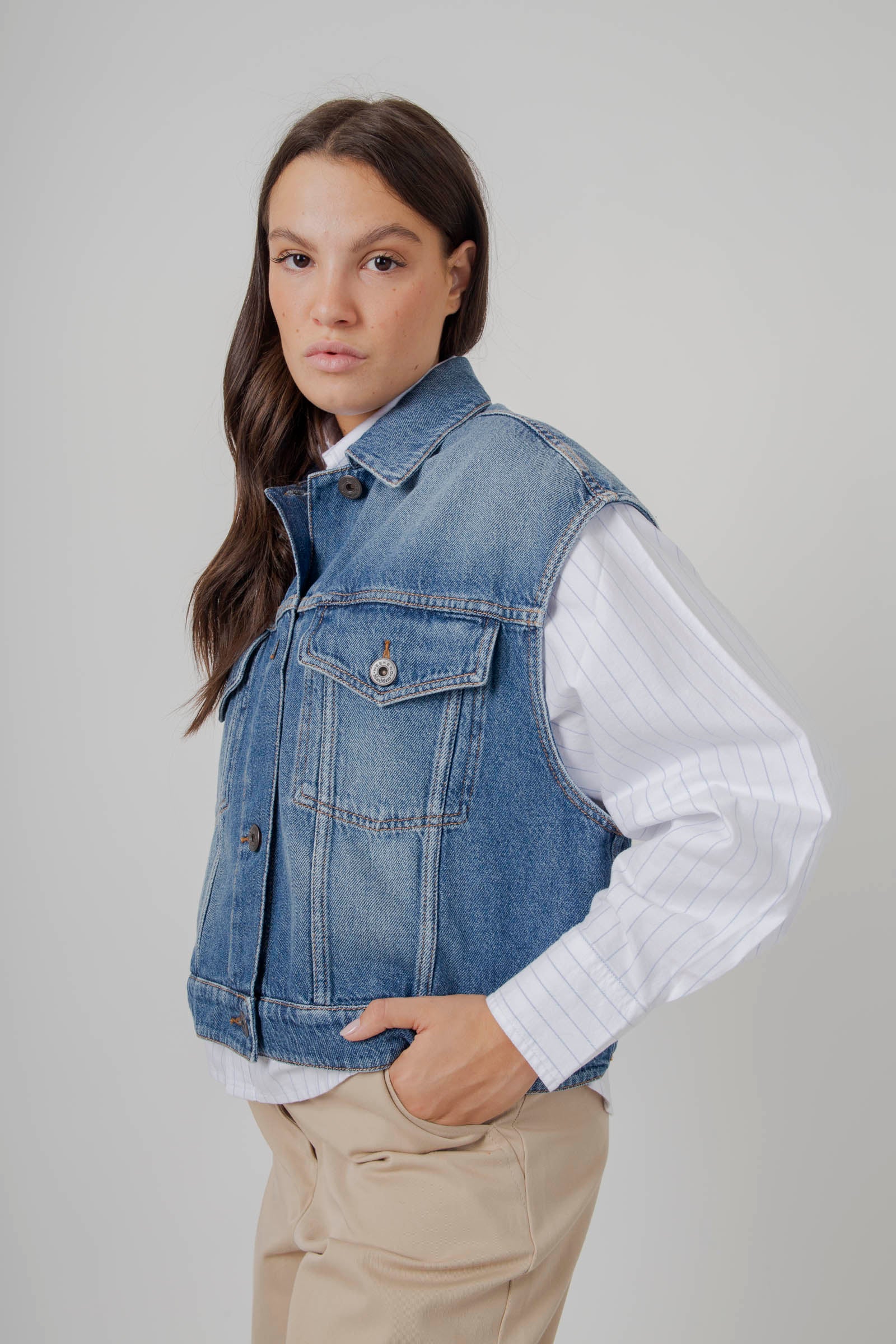 Max Mara Weekend Gilet In Denim Mappa Blu Medio Donna - 3