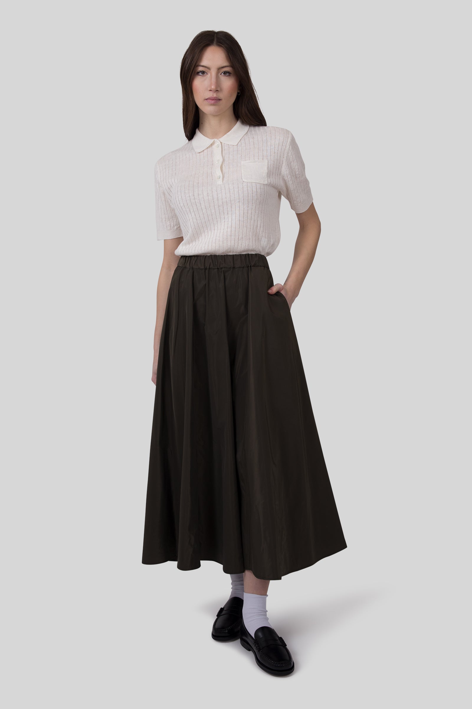 Aspesi Gonna Midi Con Pieghe Mia Verde Militare Donna - 3