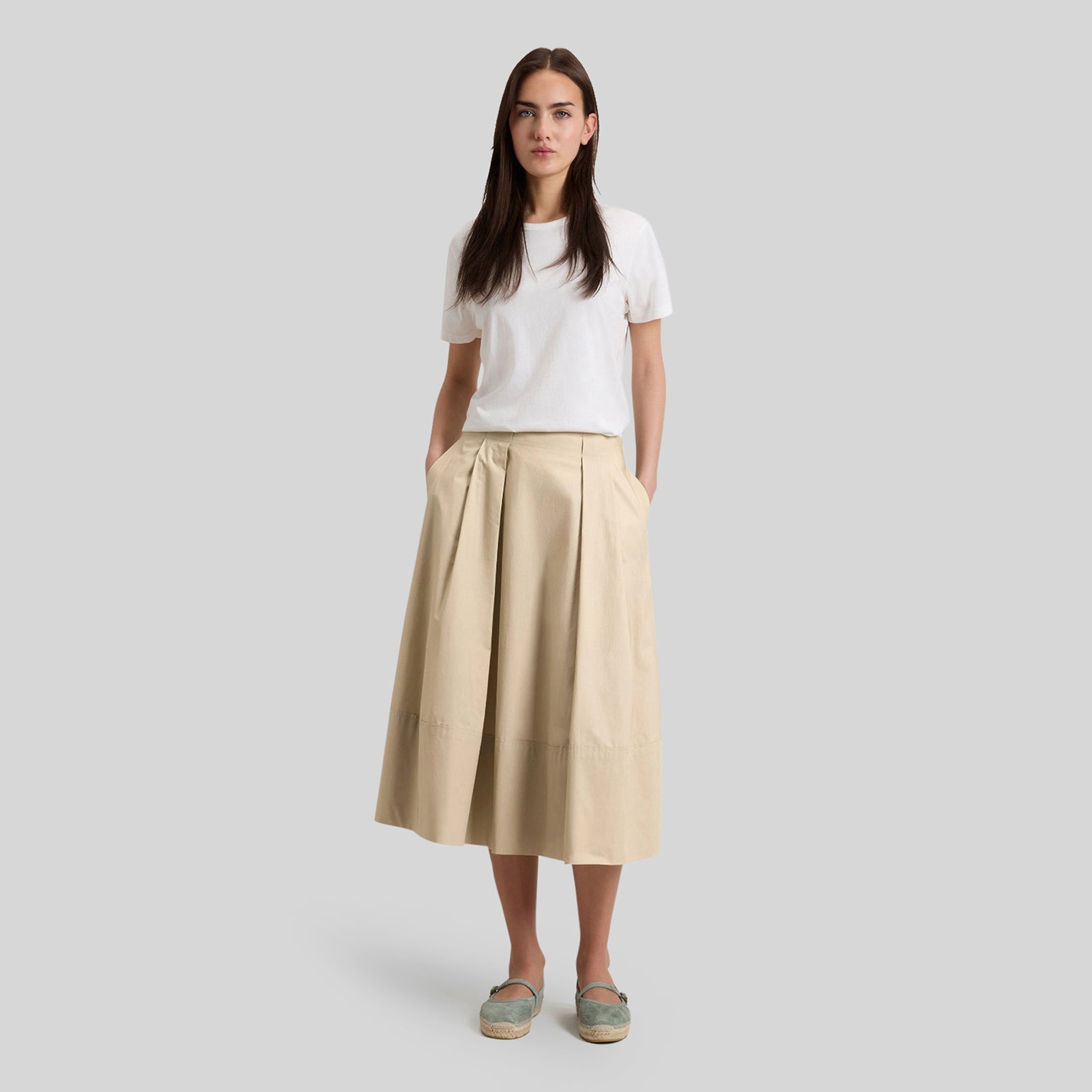 Woolrich Gonna In Popeline Di Puro Cotone Beige Chiaro Donna - 4