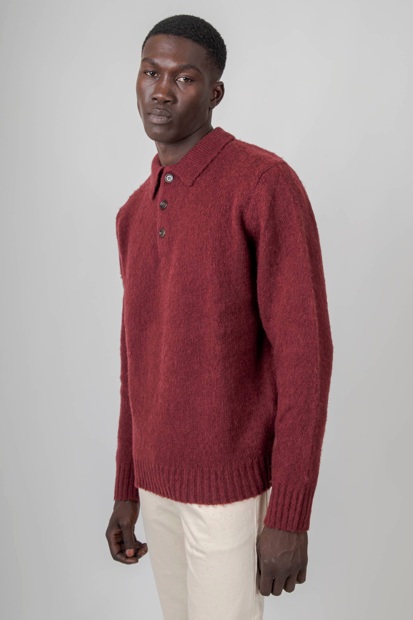 Aspesi Polo In Lana Shetland Bordeaux Uomo - 3