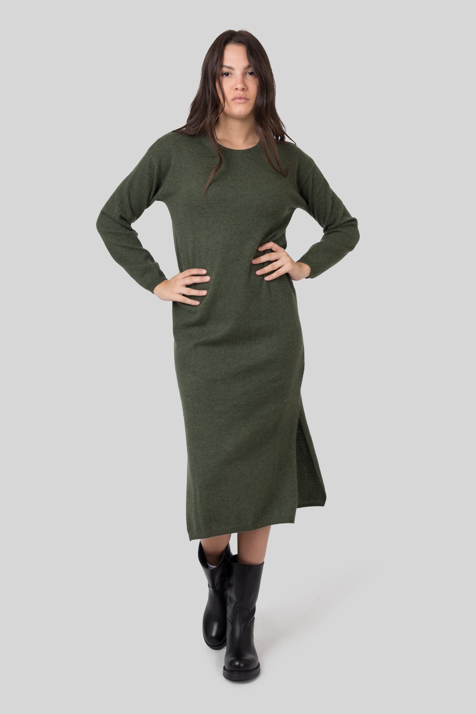 Absolut Cashmere Abito Vita Verde Donna - 2