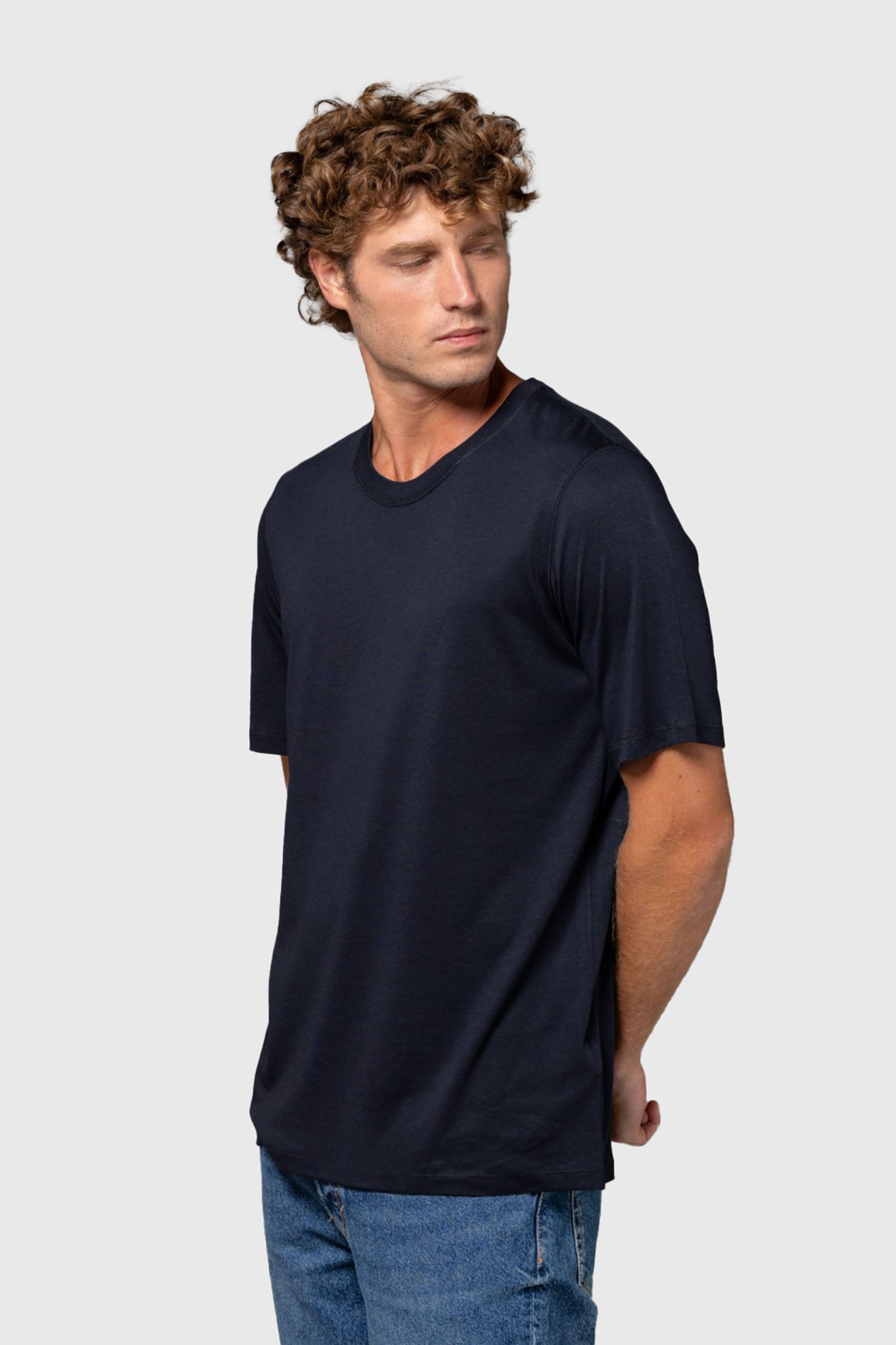 Majestic Filatures T-shirt Lyocell E Cotone Organico Blu Uomo - 1