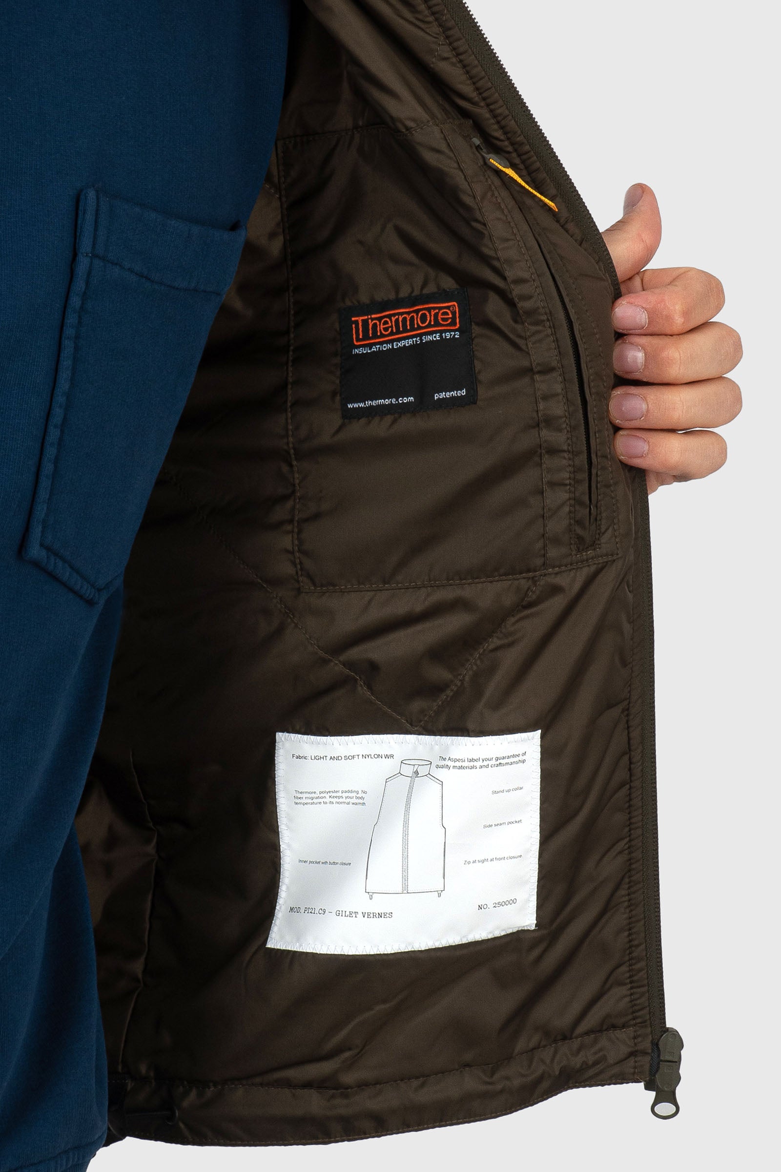 Aspesi Gilet Vernes Verde Militare Uomo - 6