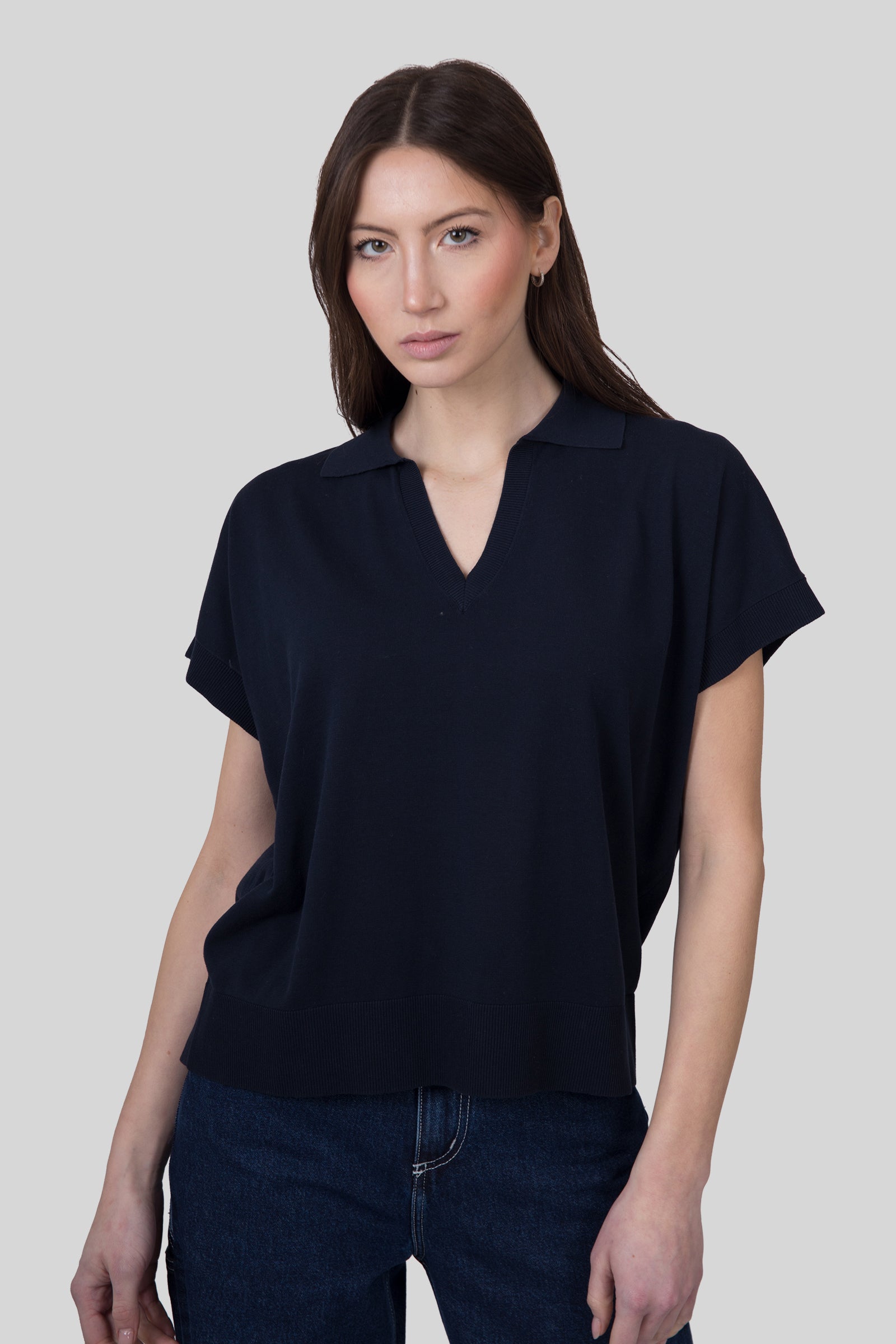 Aspesi Polo In Maglia Scollo V Blu Navy Donna - 6