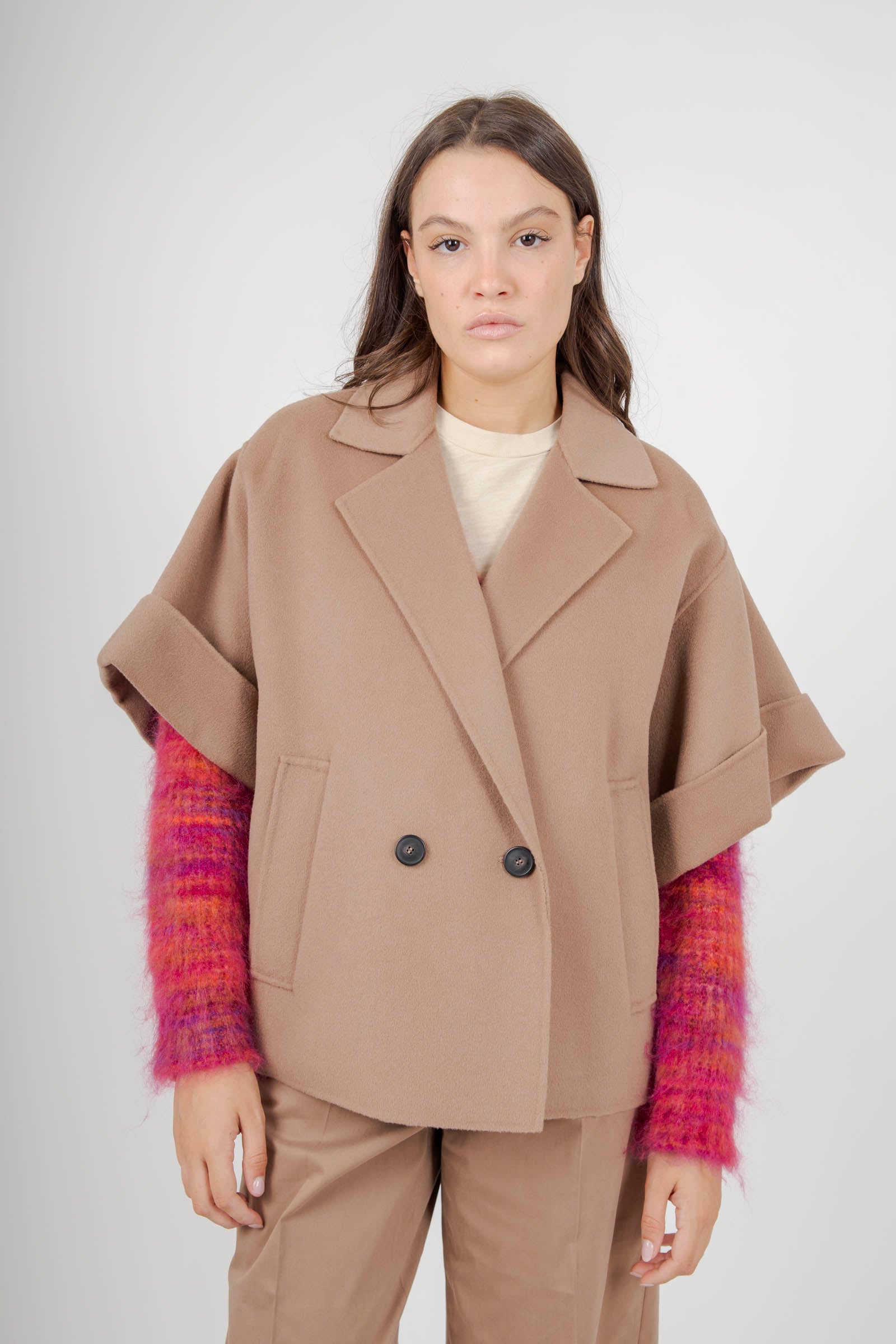 Max Mara Weekend Cappotto Corto In Drap Di Lana Pera Marrone Chiaro Do