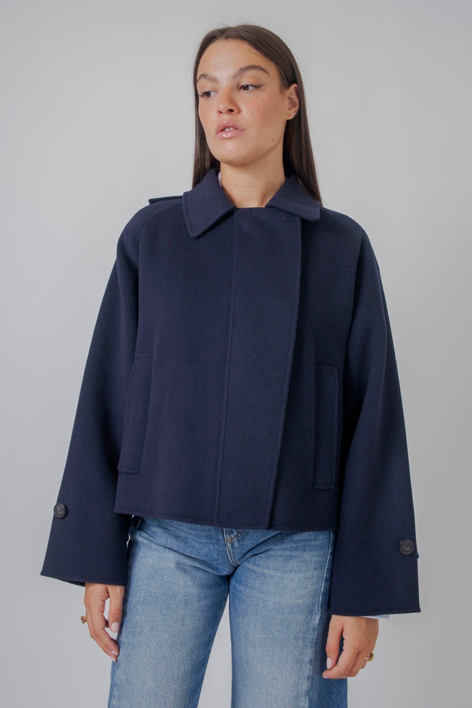 Weekend Max Mara Cappotto Corto In Drap Di Lana Carella Blu Donna - 1