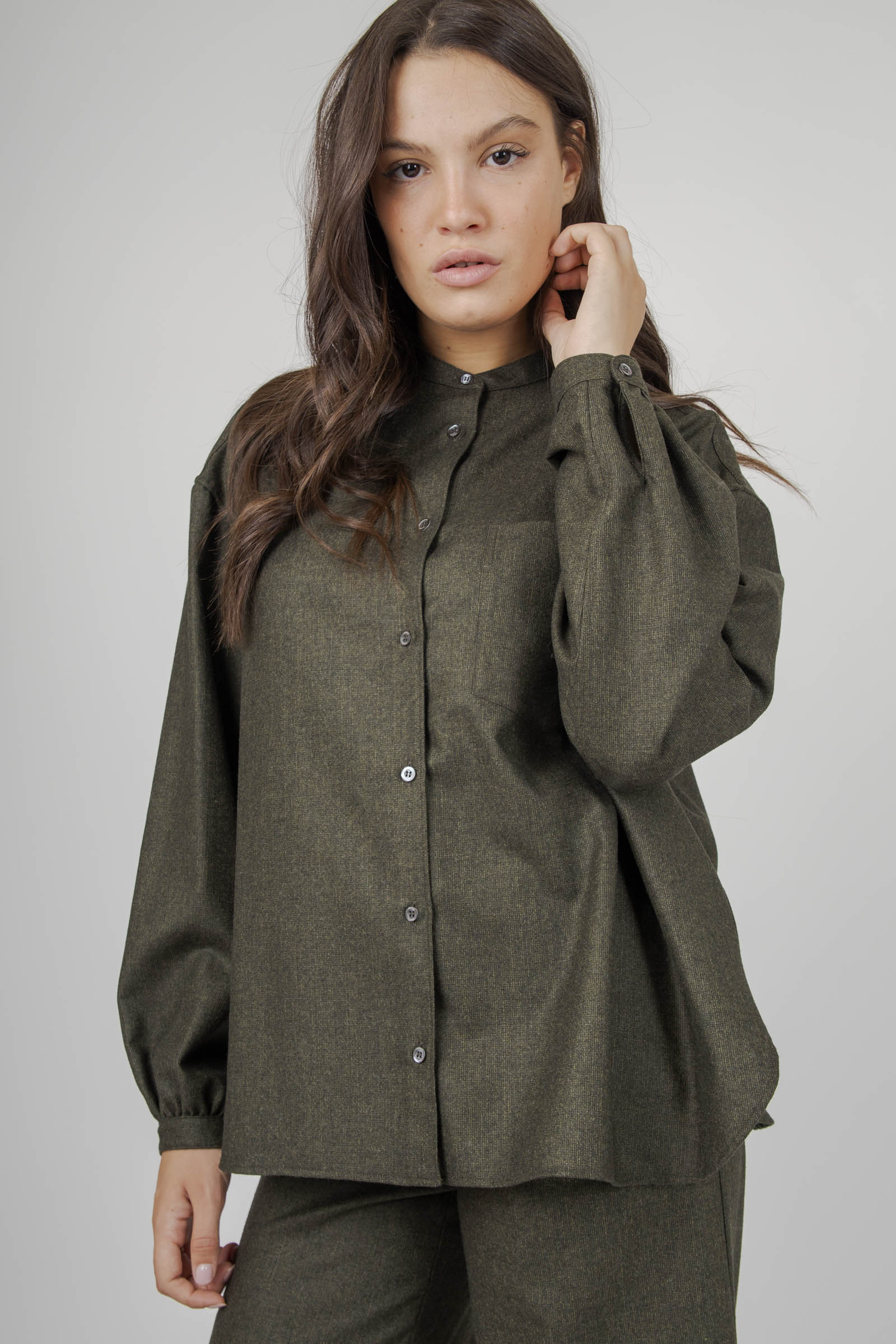 Aspesi Camicia In Flanella Misto Lana Verde Militare Donna - 1