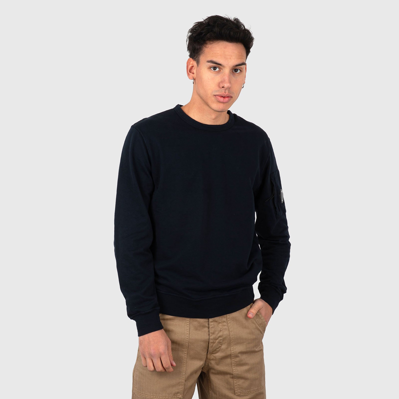 C.p. Company Felpa Light Fleece Crewneck Lens Blu Scuro Uomo - 6