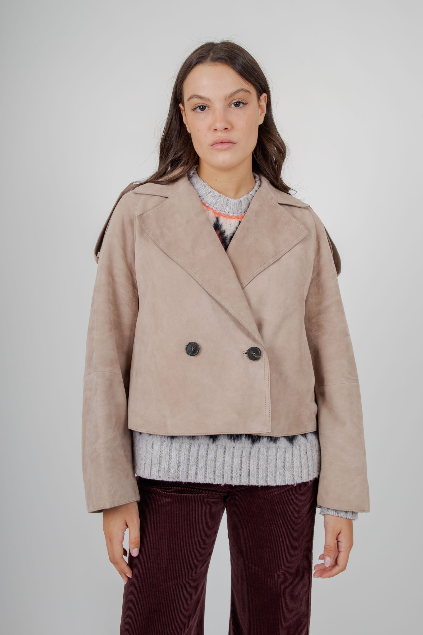 Max Mara Weekend Trench Corto In Suede Beige Donna - 3