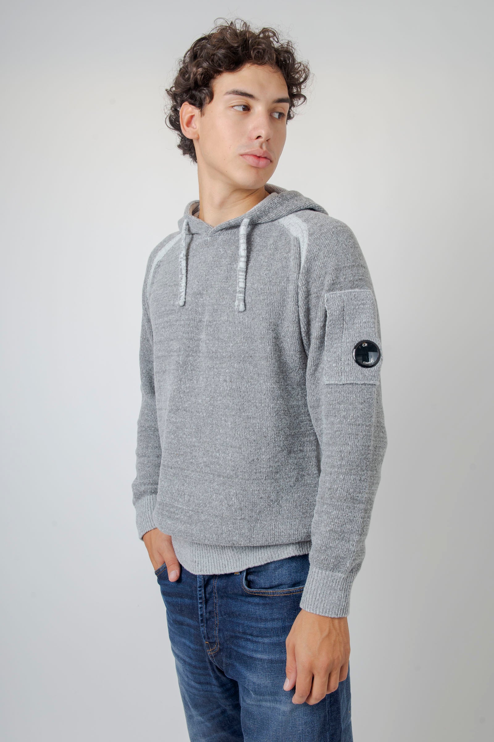 C.p. Company Maglia Hooded In Fleece Knit Grigio Uomo - 4