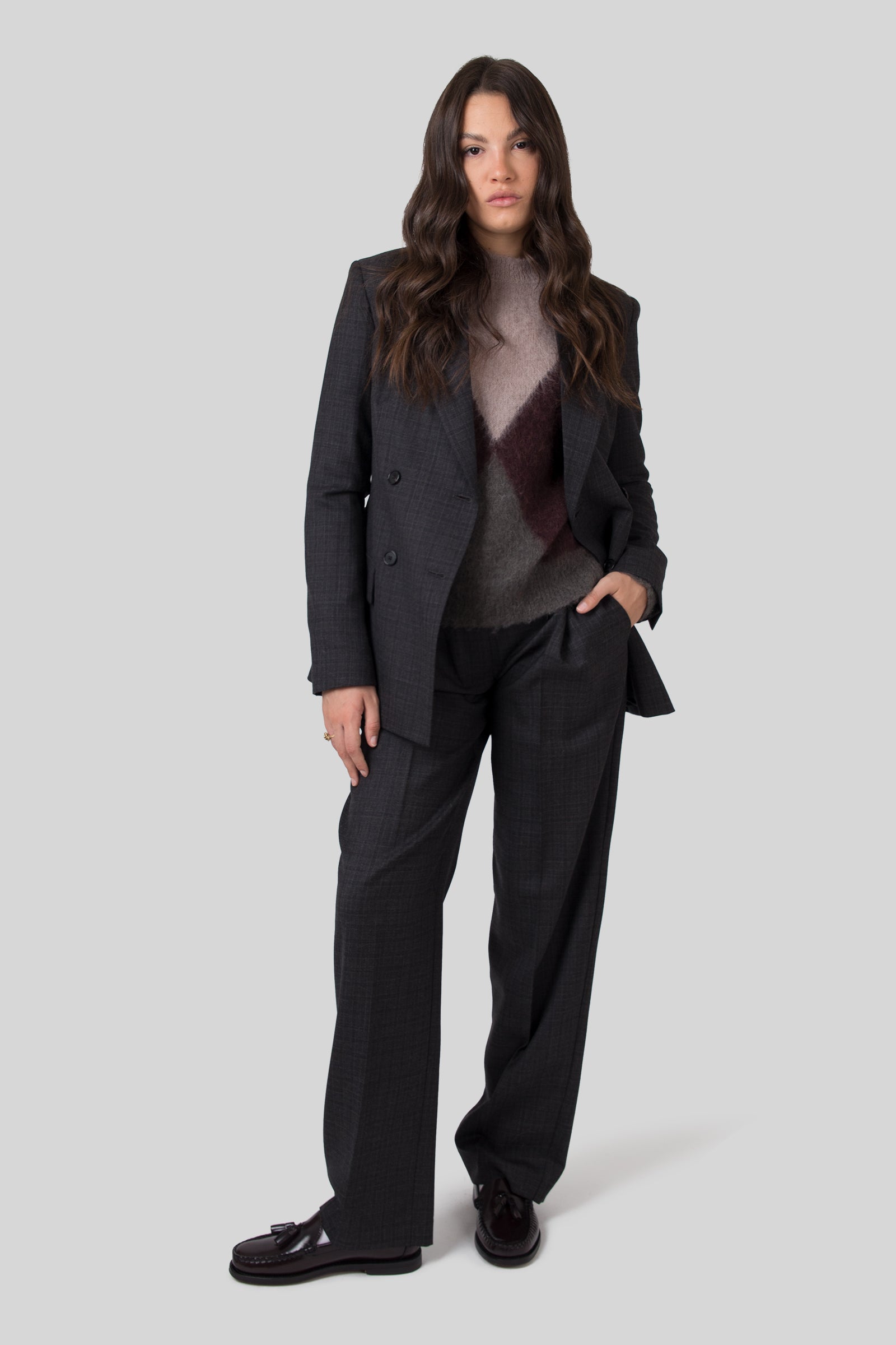 Grifoni Pantalone Lana Check Antracite Donna - 3