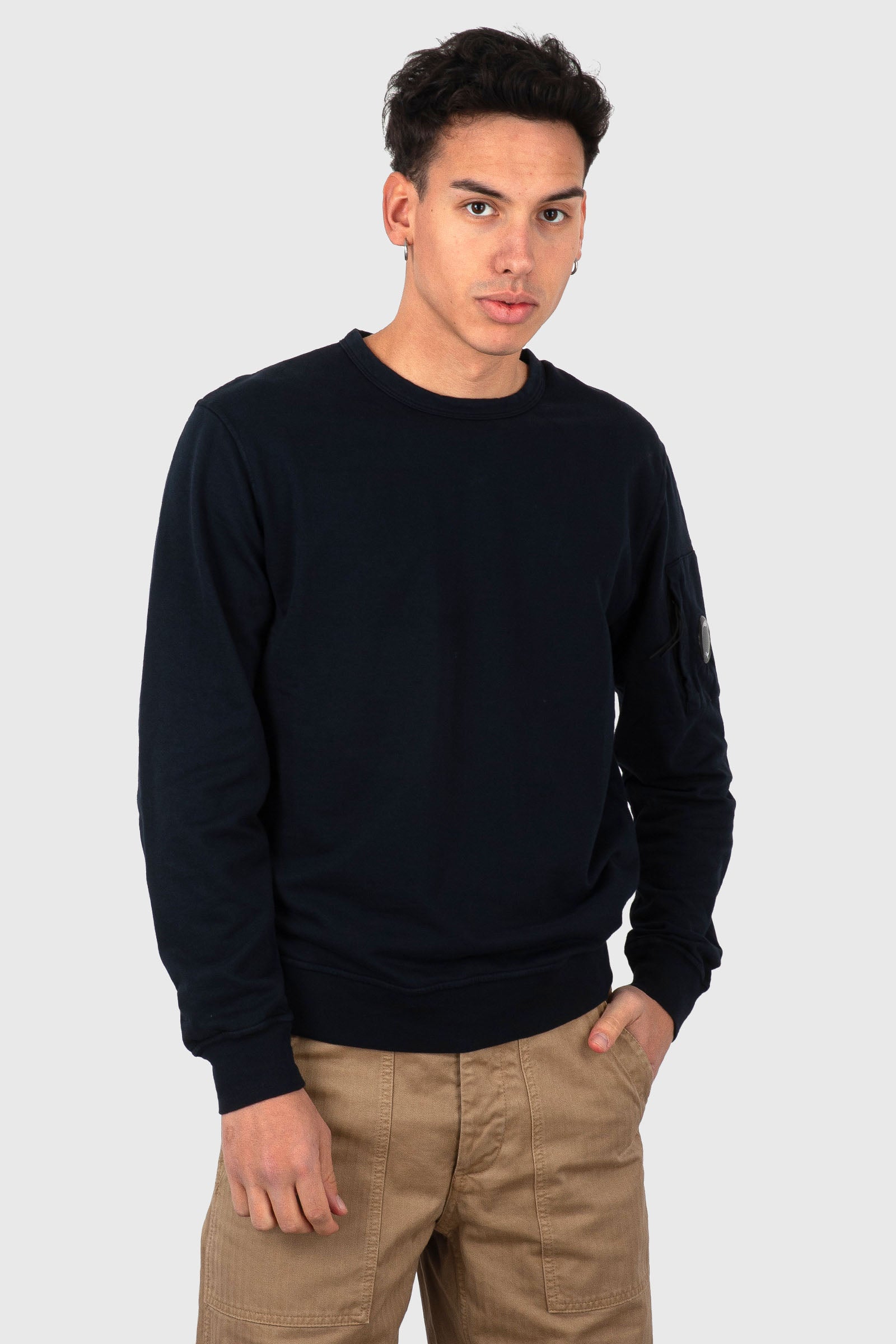 C.p. Company Felpa Light Fleece Crewneck Lens Blu Scuro Uomo - 1
