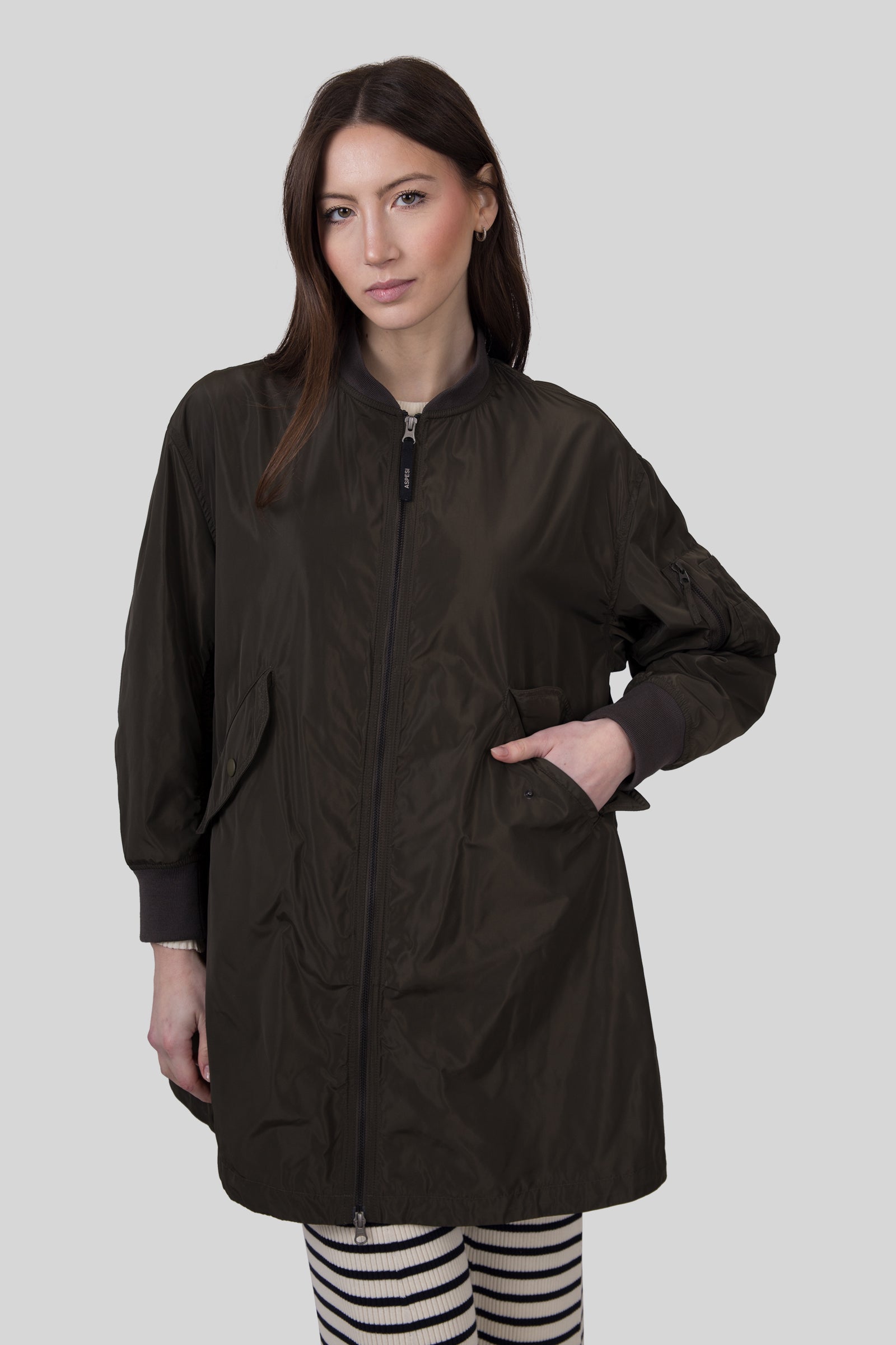 Aspesi Giubbotto Bombo In Poliestere Tecnico Verde Militare Donna - 6