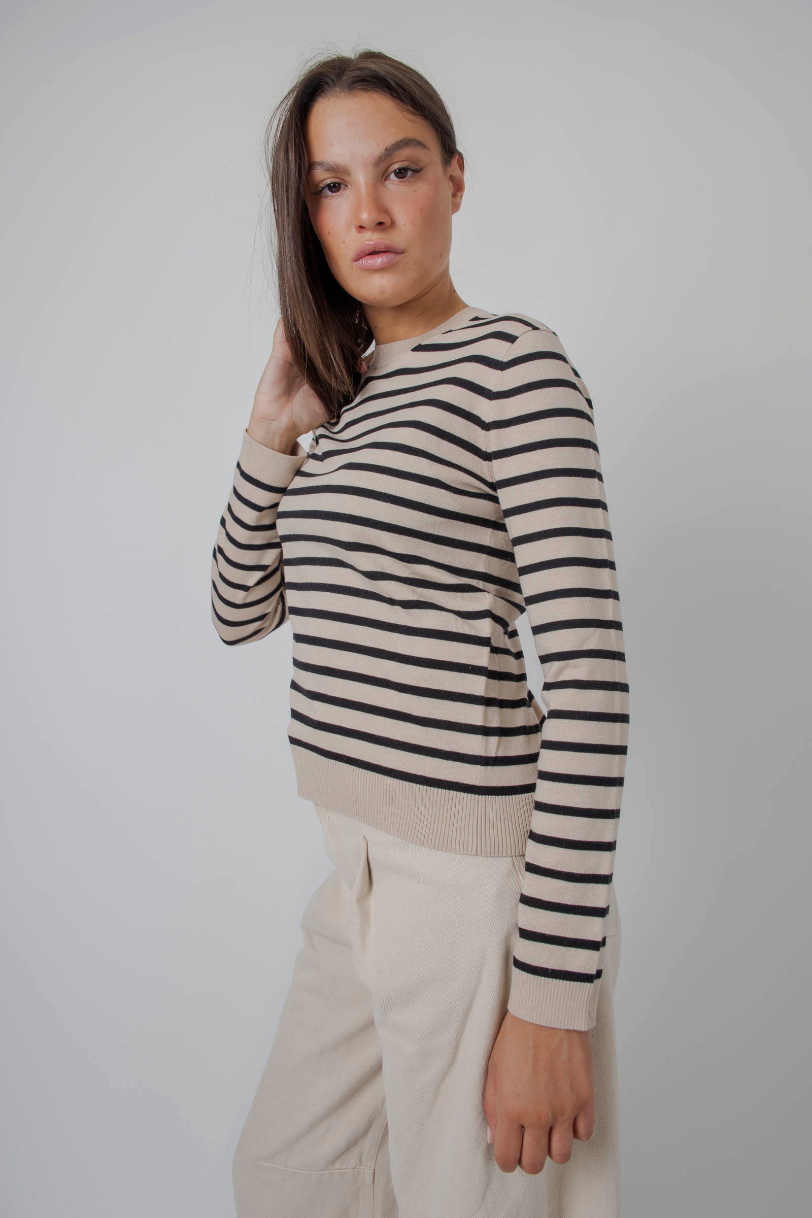 Weekend Max Mara Maglia Girocollo Riga Beige/nero Donna - 4