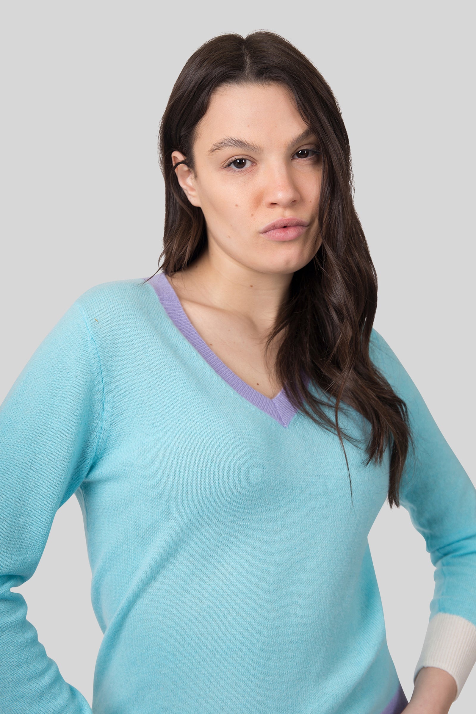 Absolut Cashmere Maglia Scollo V Isla Celeste Donna - 6