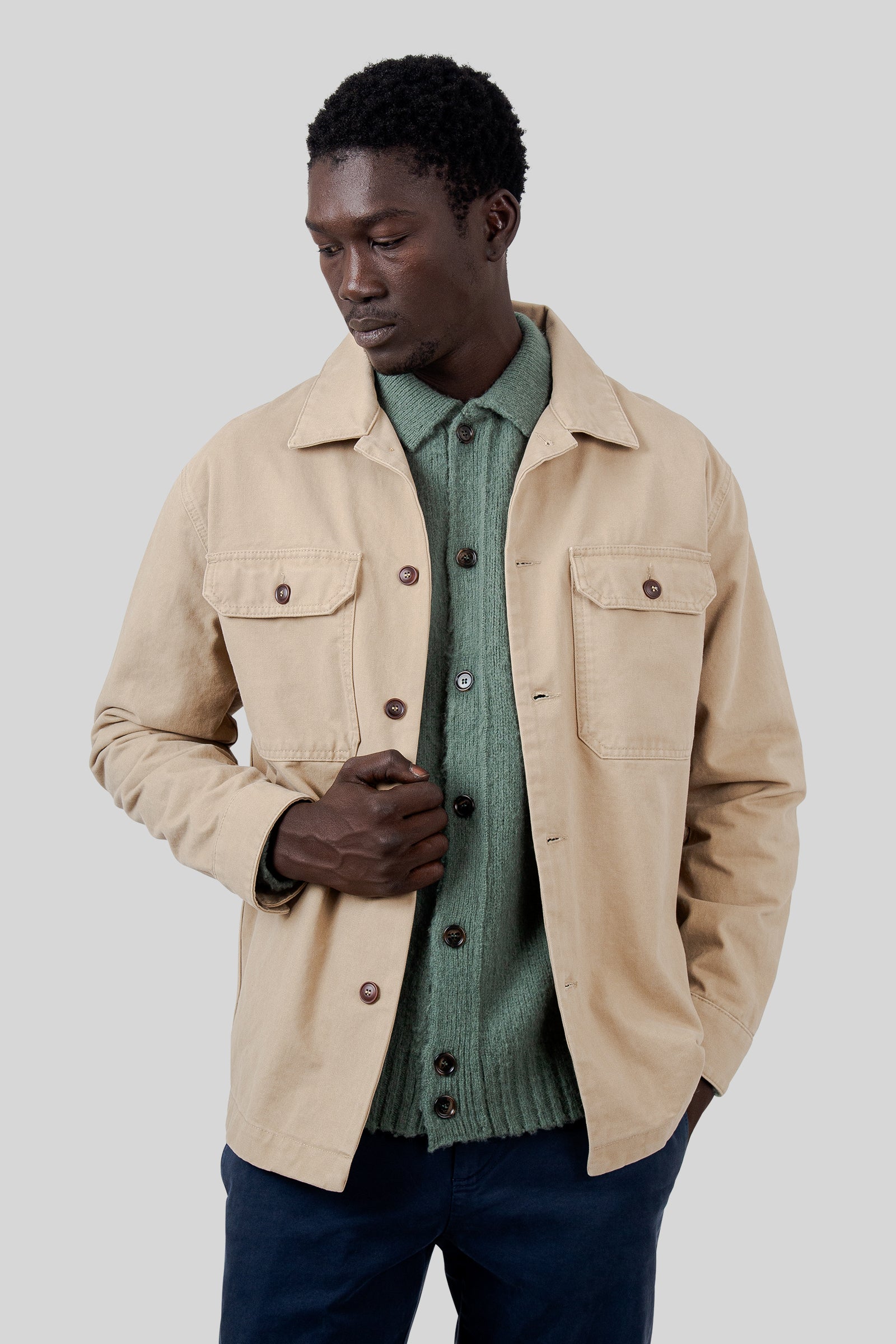 Tela Genova Overshirt Greto Gabardine Beige Uomo - 1