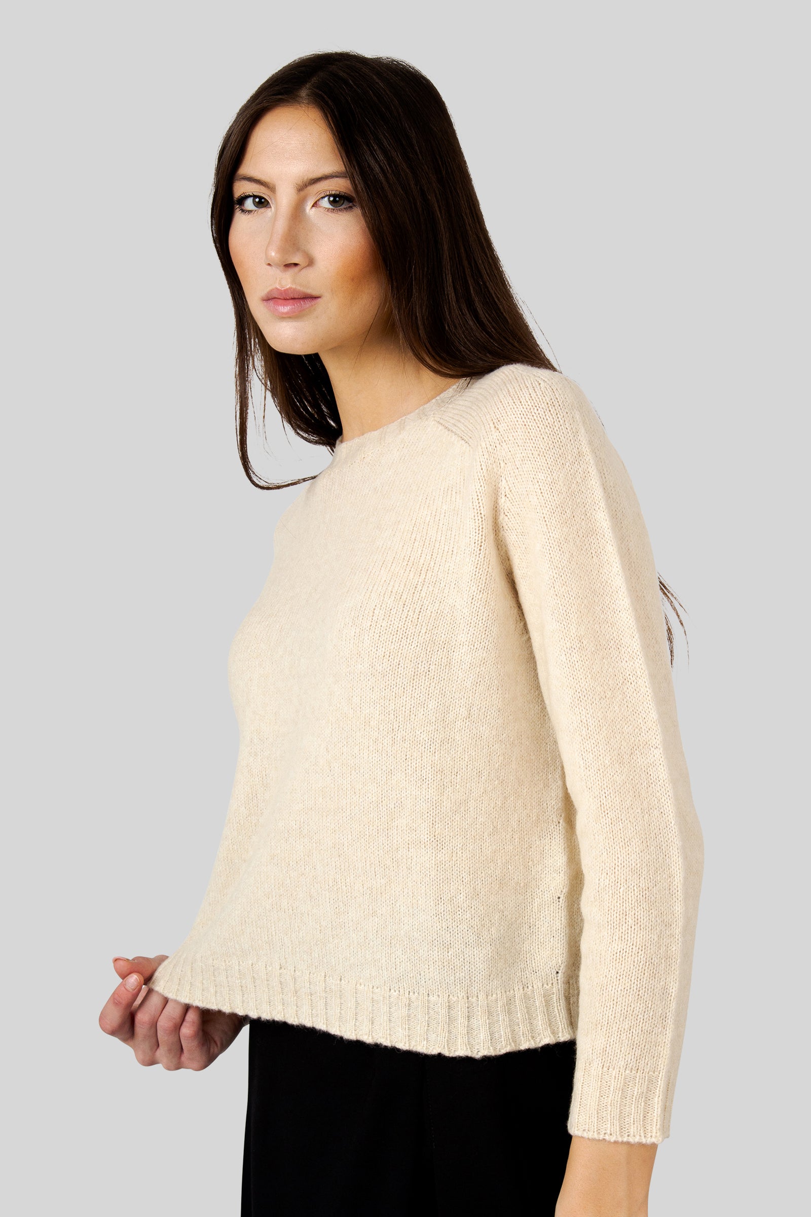 Roberto Collina Maglia In Lana E Cammello Manica 3/4 Ecru Donna - 3