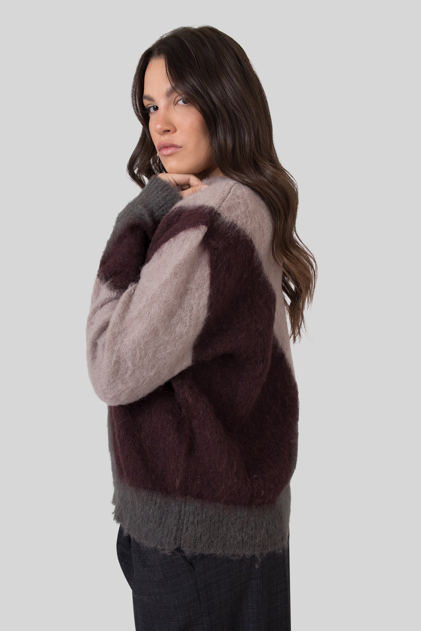 Grifoni Maglia Girocollo Intarsio Fango Donna - 2