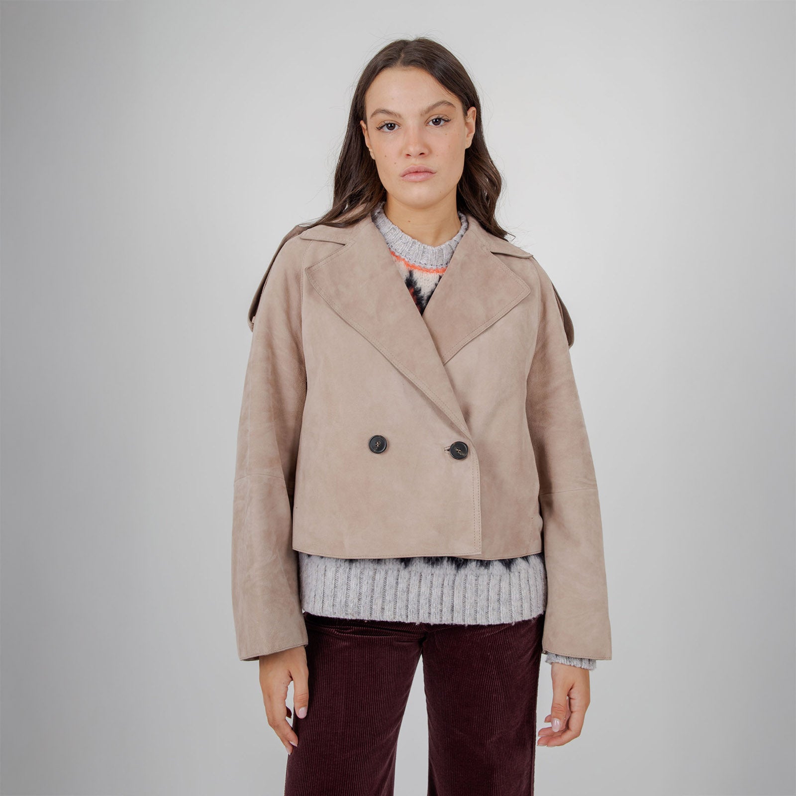 Max Mara Weekend Trench Corto In Suede Beige Donna - 8