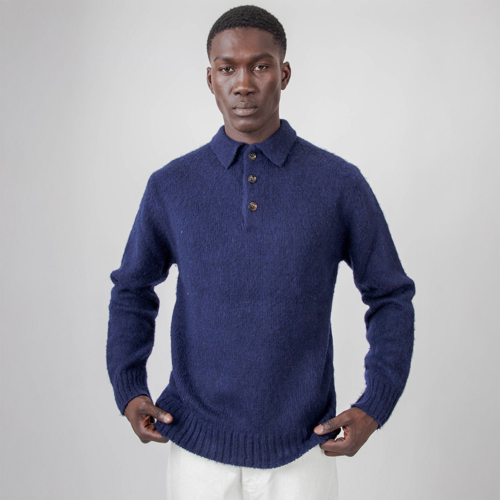 Aspesi Polo In Lana Shetland Blu Navy Uomo - 7