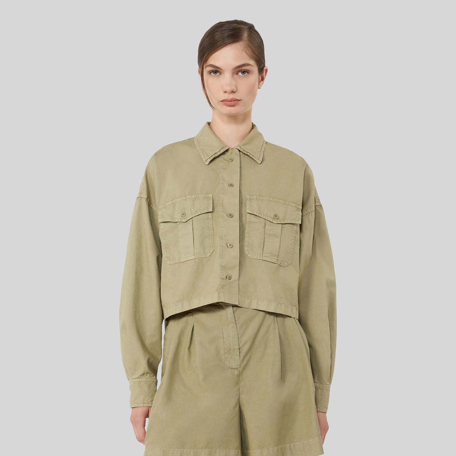 Max Mara Weekend Camicia In Panama Di Cotone Accenni Verde Oliva Donna - 5