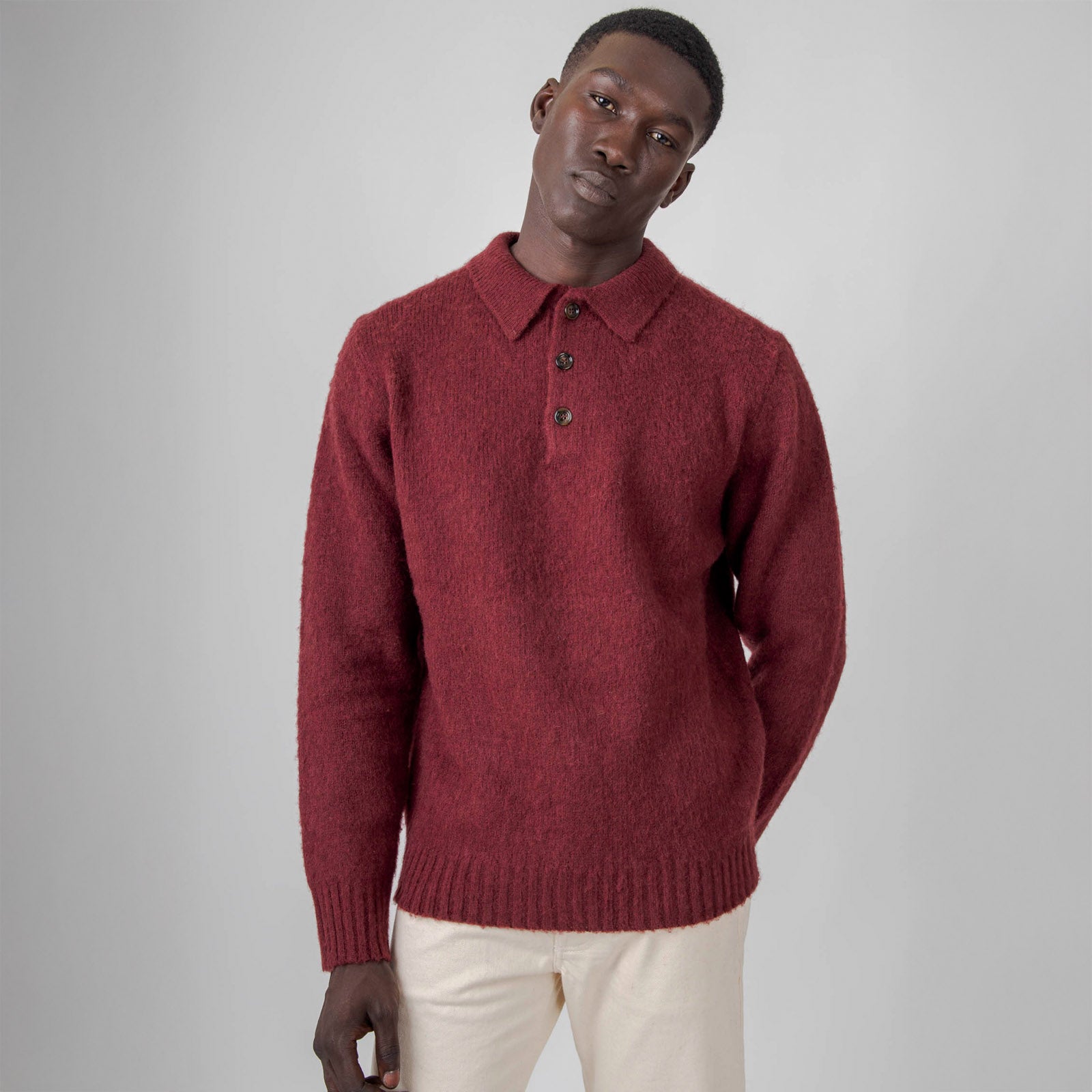 Aspesi Polo In Lana Shetland Bordeaux Uomo - 6