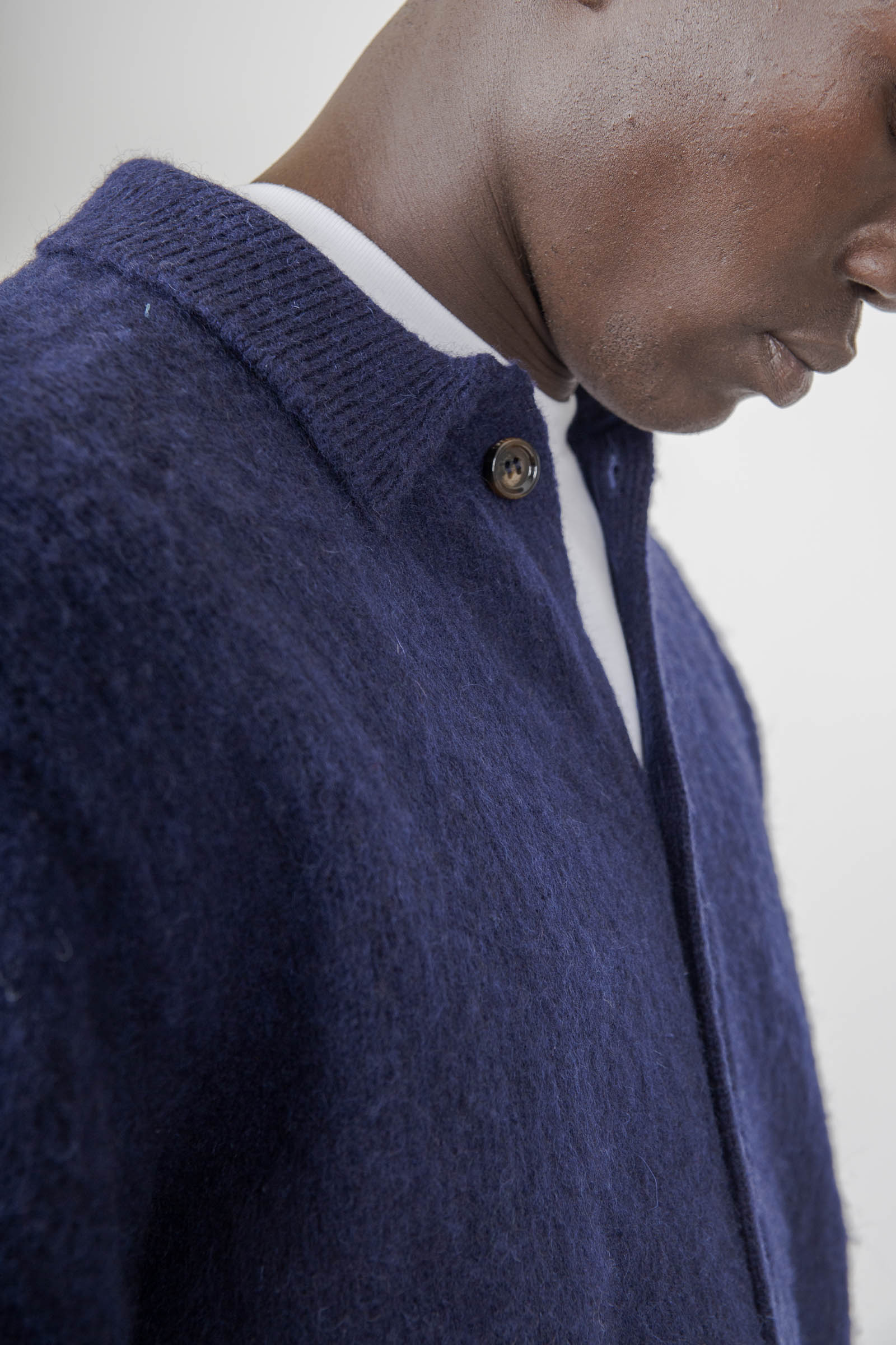 Aspesi Cardigan A Camicia In Lana Shetland Blu Navy Uomo - 2