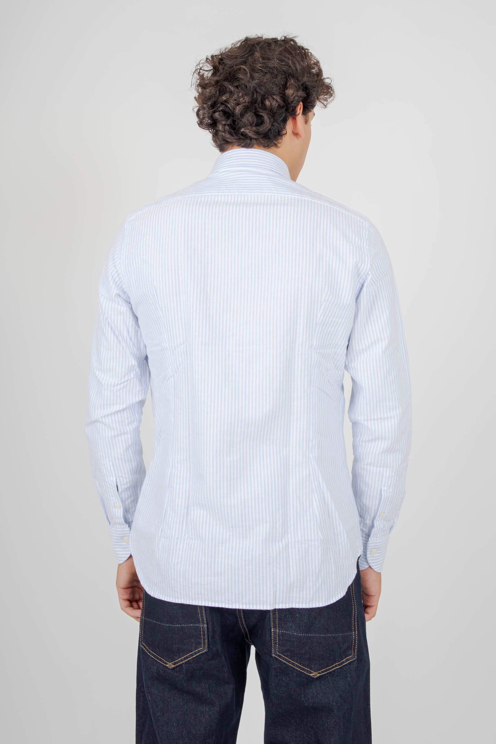 Tintoria Mattei Camicia Riga Flanella Azzurro Uomo - 4