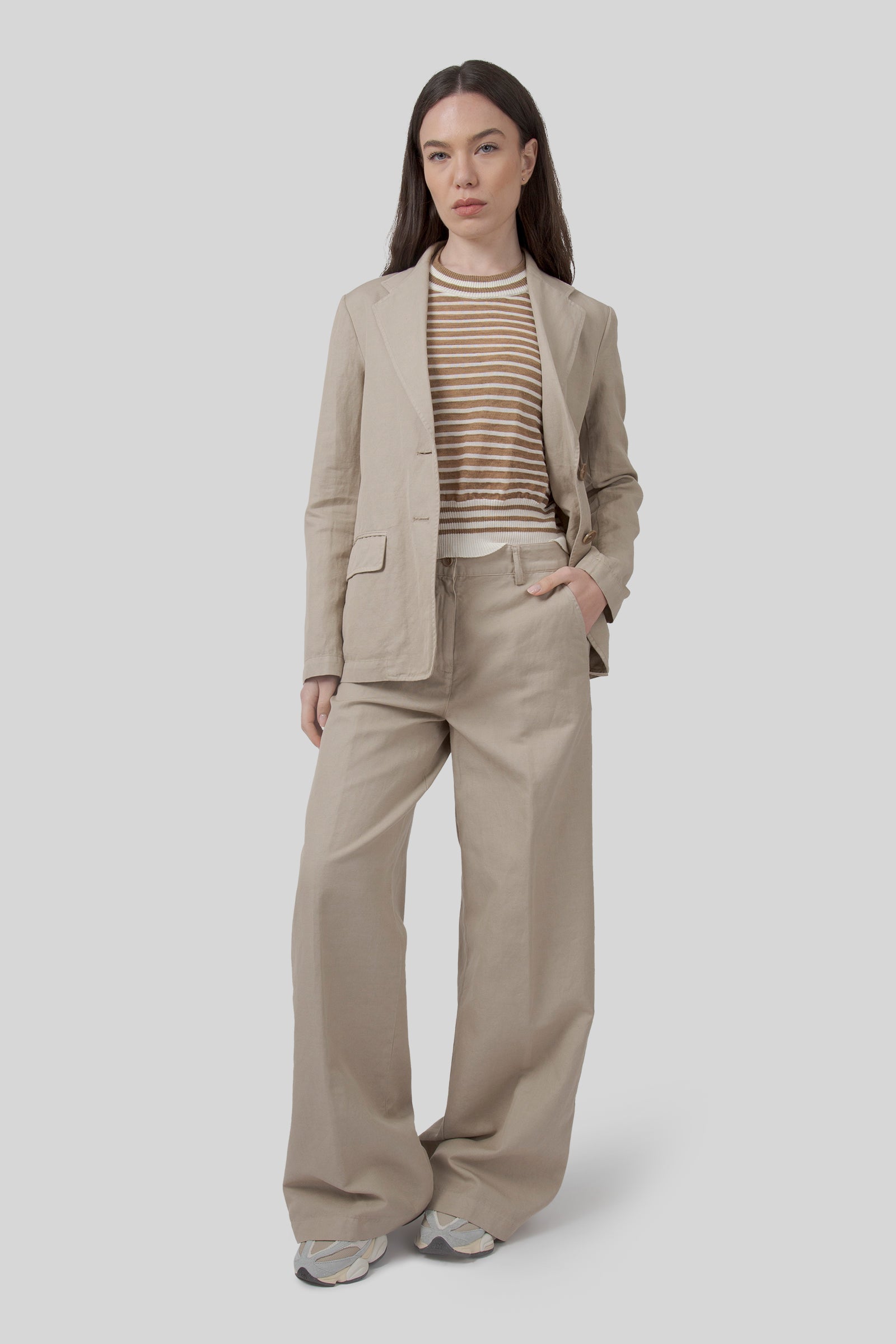 Roberto Collina Maglia Girocollo Mariniere Tabacco Donna - 2