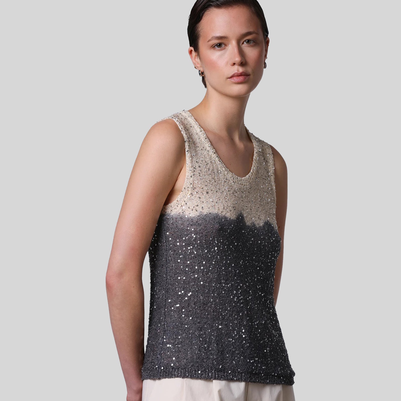 Roberto Collina Canotta Con Paillettes Batik Grigio/burro Donna - 5