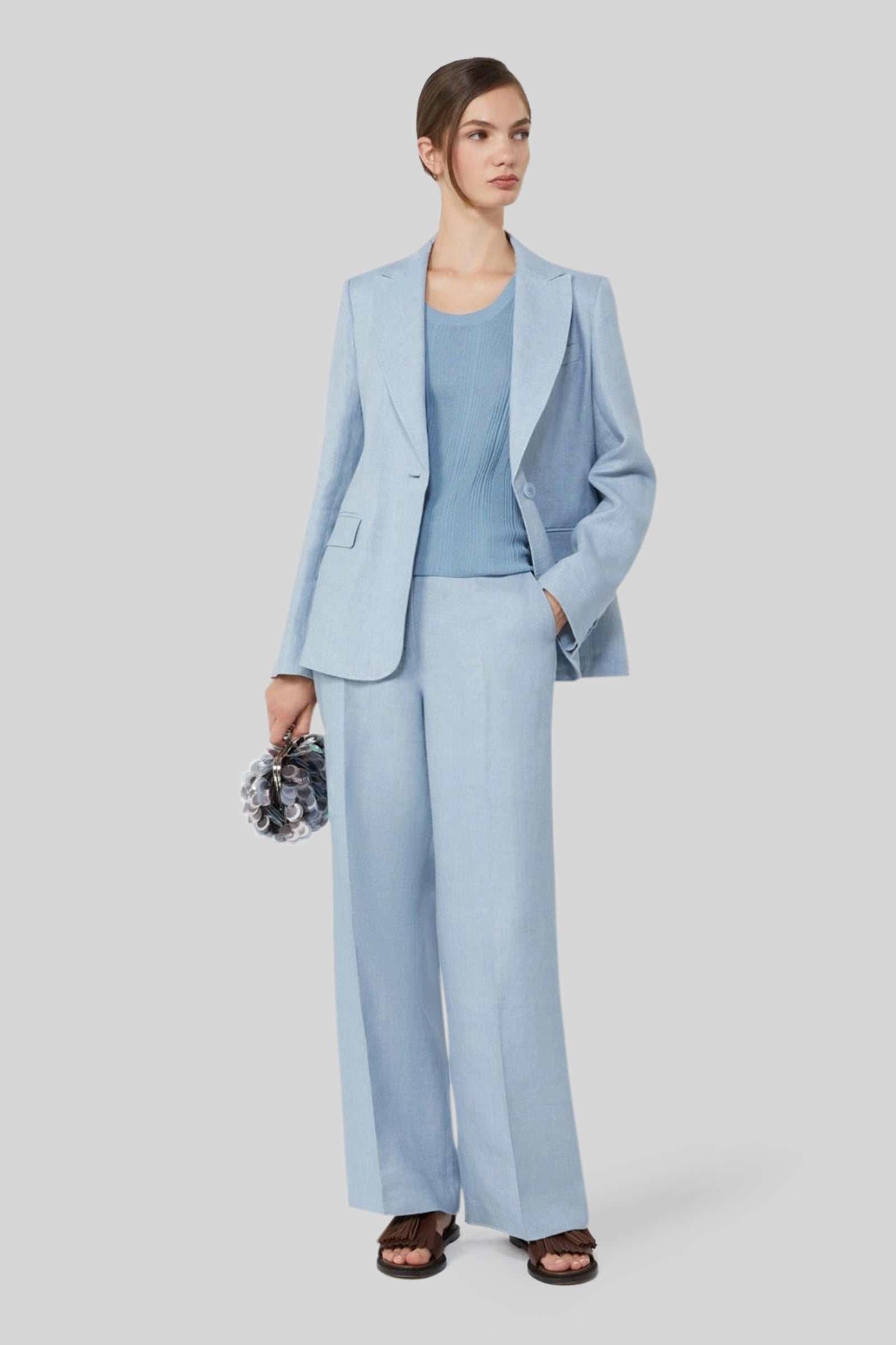 Max Mara Weekend Blazer In Canvas Di Lino Nalut Azzurro Donna - 2
