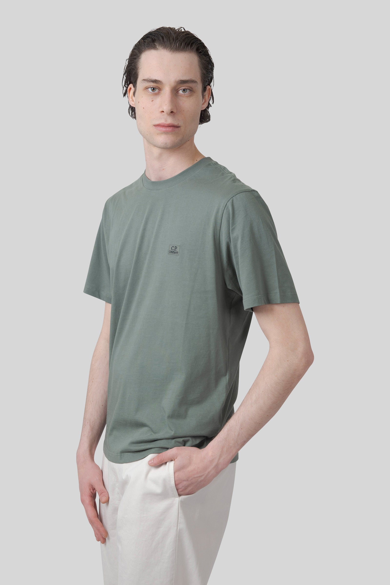 C.p. Company T-shirt 30/1 Jersey Logo Patch Verde Uomo - 3