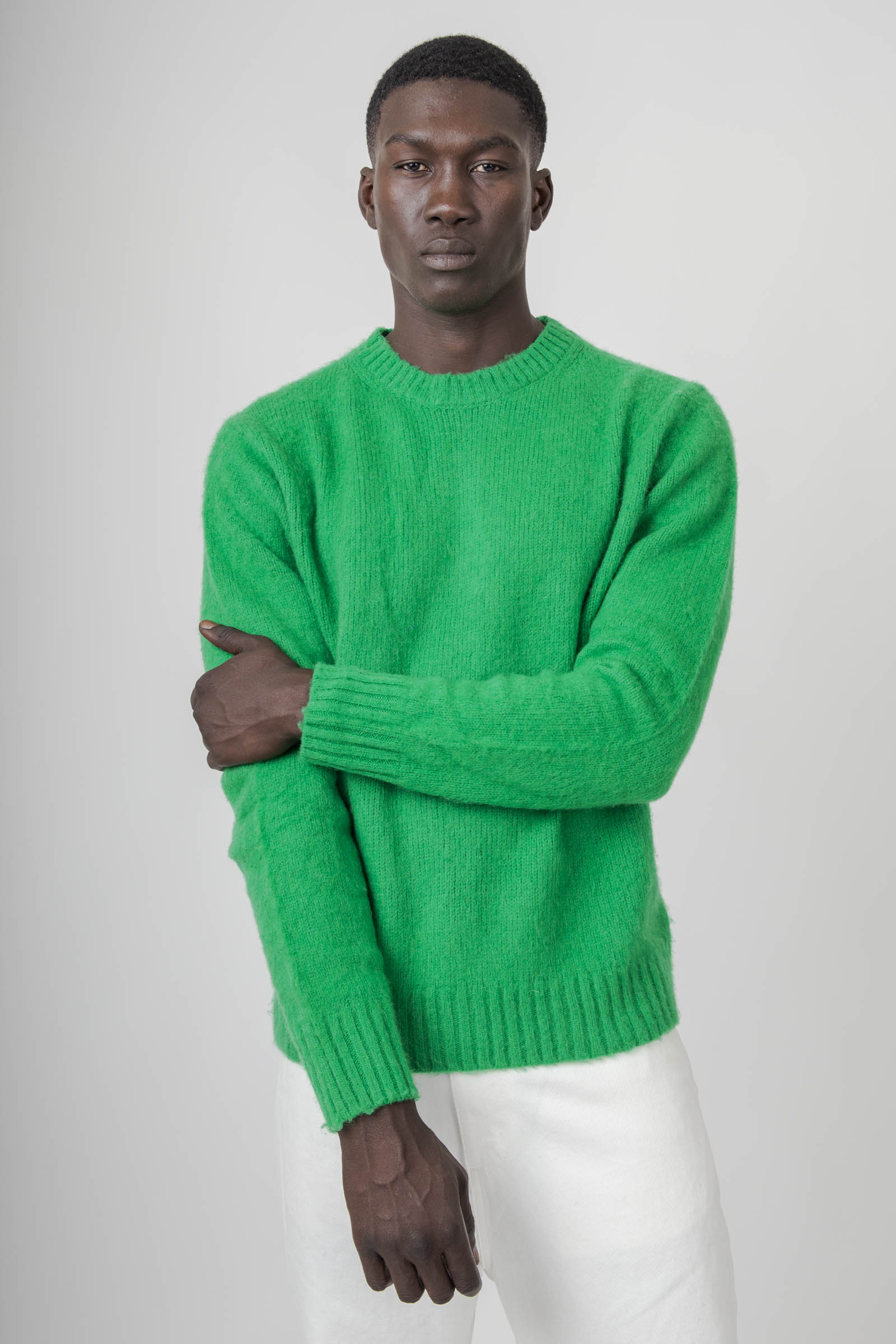 Aspesi Maglia Girocollo In Lana Shetland Verde Smeraldo Uomo - 1