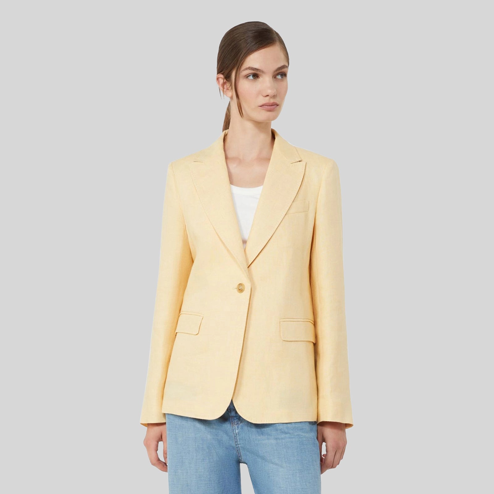 Max Mara Weekend Blazer In Canvas Di Lino Nalut Giallo Donna - 5