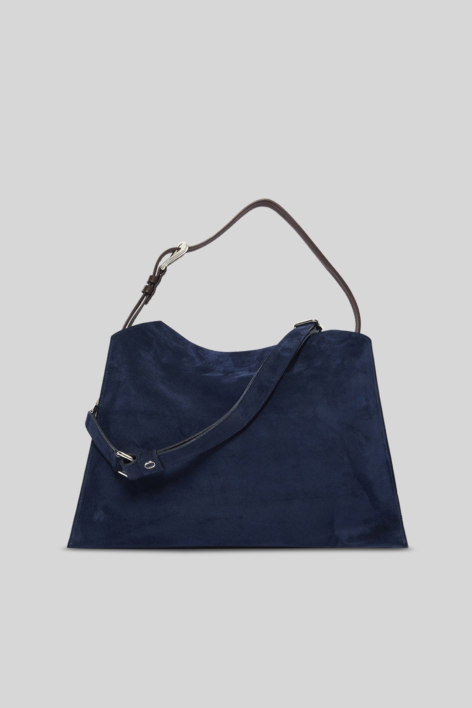 Orciani Borsa Trinity Peach Midi A Spalla Suede E Cuoio Blu Navy Donna - 3