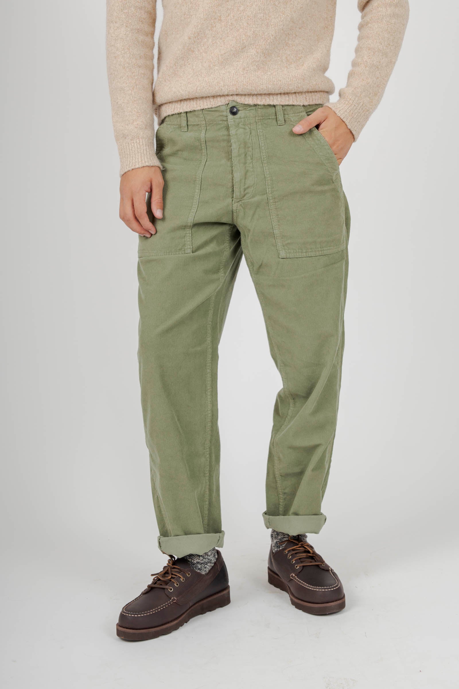 Fortela Pantalone Fatigue In Velluto A Costine Verde Uomo - 7
