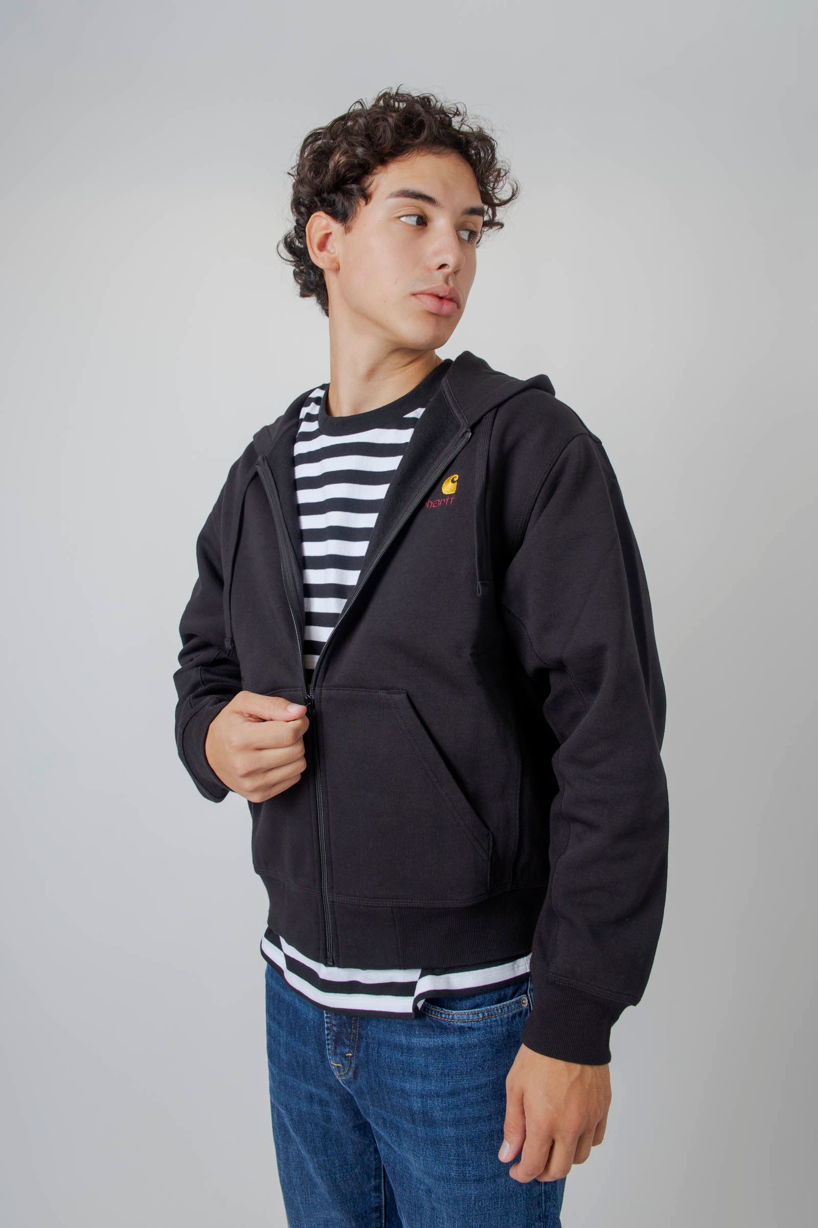 Carhartt Wip Hooded American Script Jacket Nero Uomo - 3