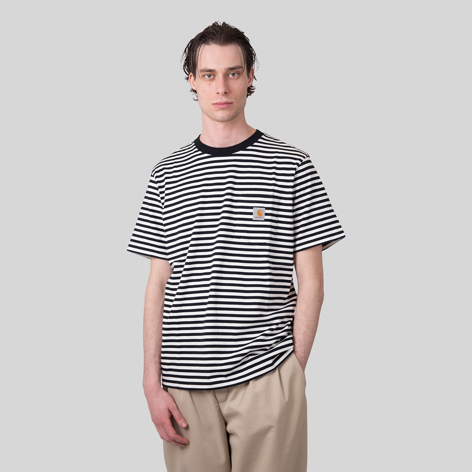 Carhartt Wip T-shirt S/s Ezra Pocket Nero/bianco Uomo - 5