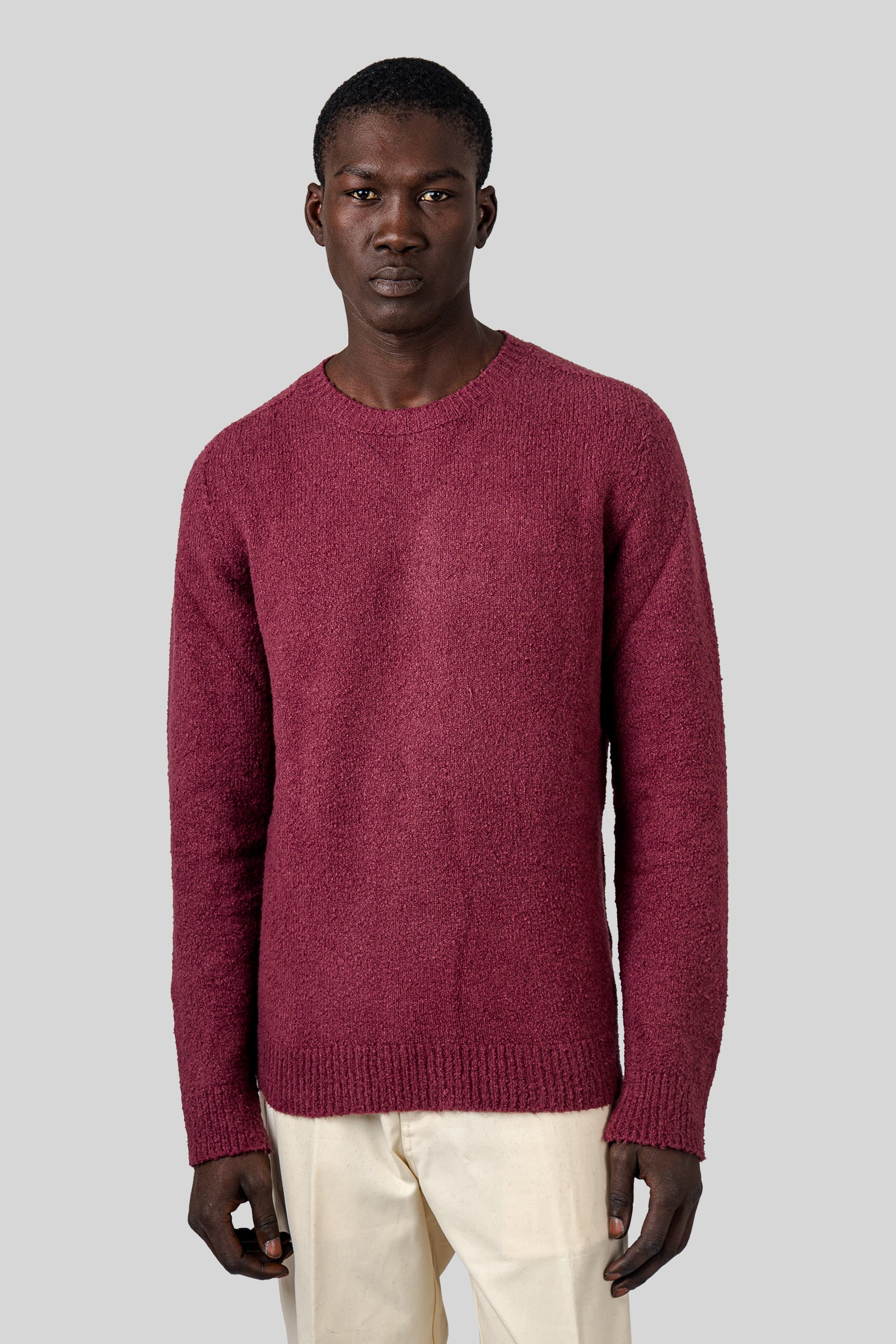 Roberto Collina Maglia Girocollo Cotone Spazzolato Bordeaux Uomo - 3