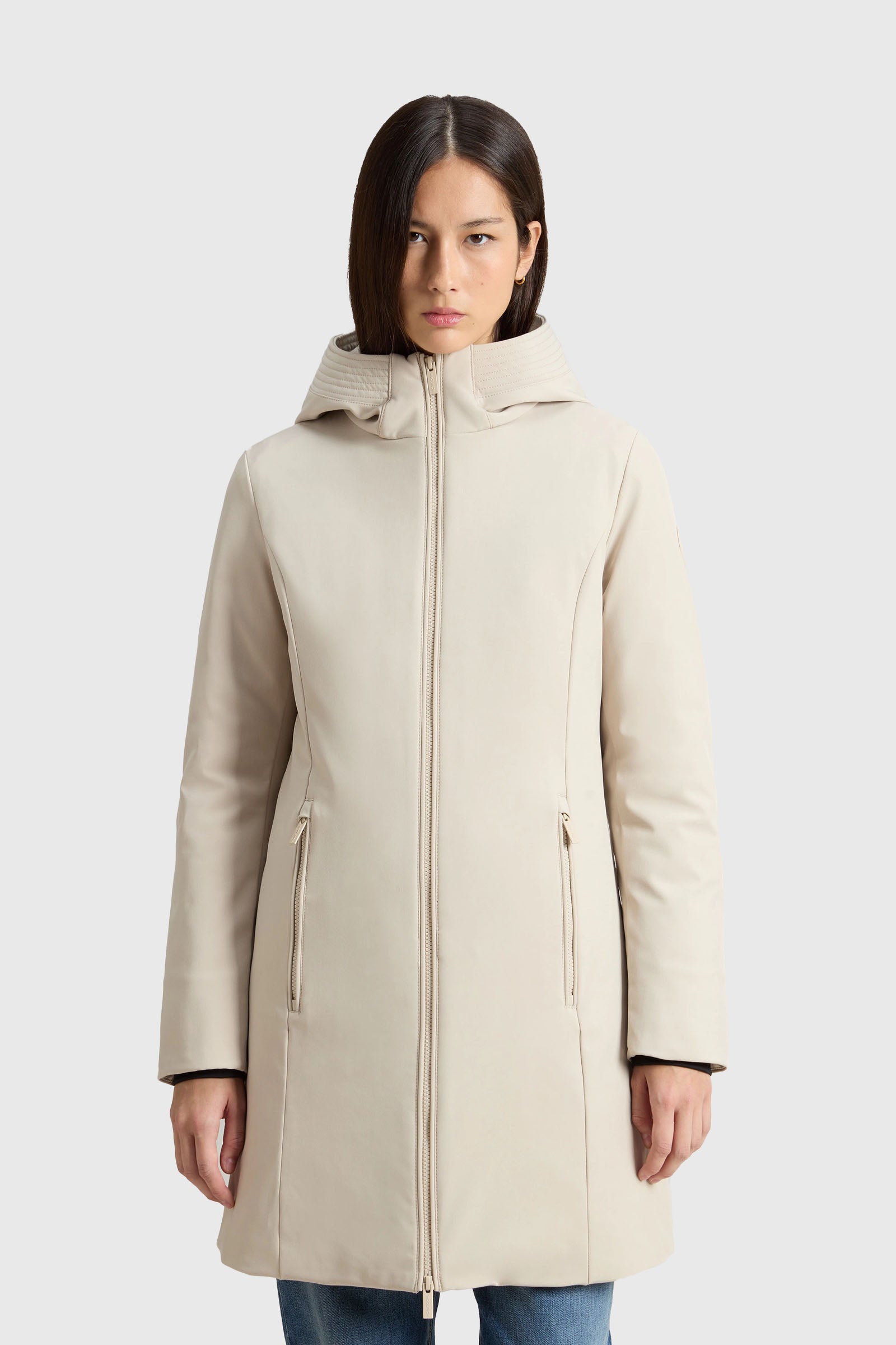 Woolrich Firth Parka In Tech Softshell Ghiaccio Donna